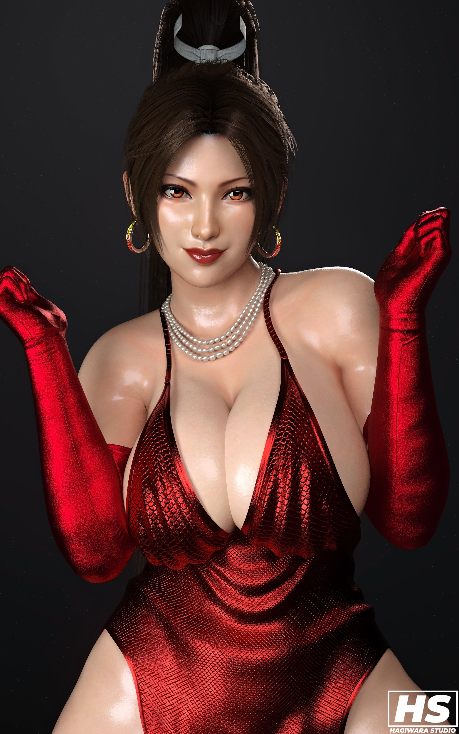 1girls, 3d, ass, big ass, big breasts, breasts, brown eyes, brown hair, cleavage, curvy, dress, fatal fury, female, female only, fully clothed, hagiwara studio, king of fighters, mai shiranui, snk, solo, tagme, thick thighs, voluptuous