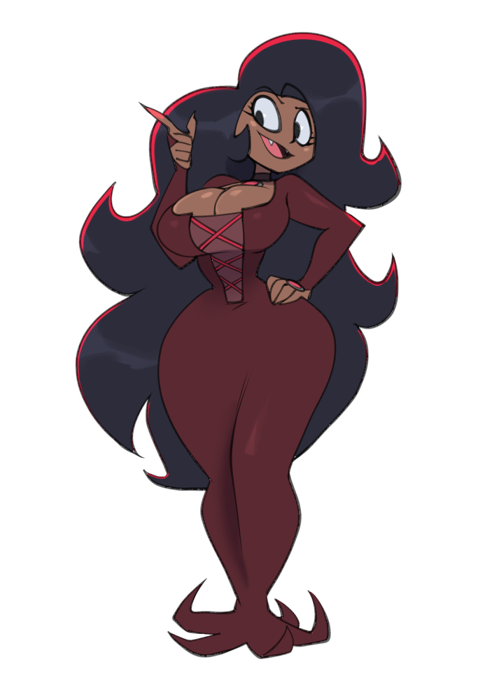 1girls, african female, big breasts, bigdad, black hair, breasts, cartoon network, clothed, clothing, dark skin, dark-skinned female, female, female focus, female only, large breasts, long hair, looking at another, milf, ok k.o.! let's be heroes, open mouth, solo, solo female, thick thighs, vampire, wilhamena