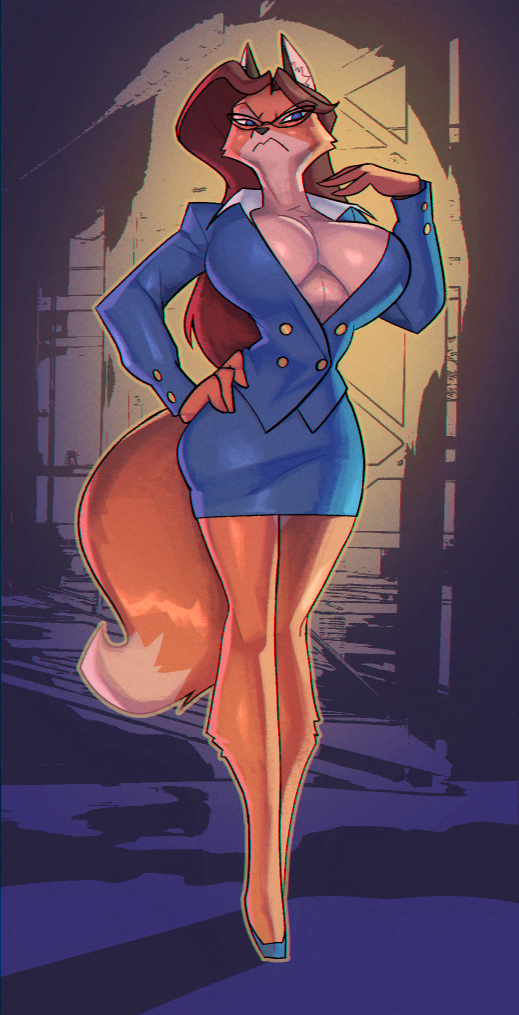 1girls, angry, big breasts, bigdad, blue eyes, breasts, brown hair, clothed, clothing, female, female focus, female only, fox, fox ears, furry, glasses, humanoid, inner sideboob, large breasts, long hair, looking at viewer, office clothing, office lady, original, original character, solo, solo female, thighs