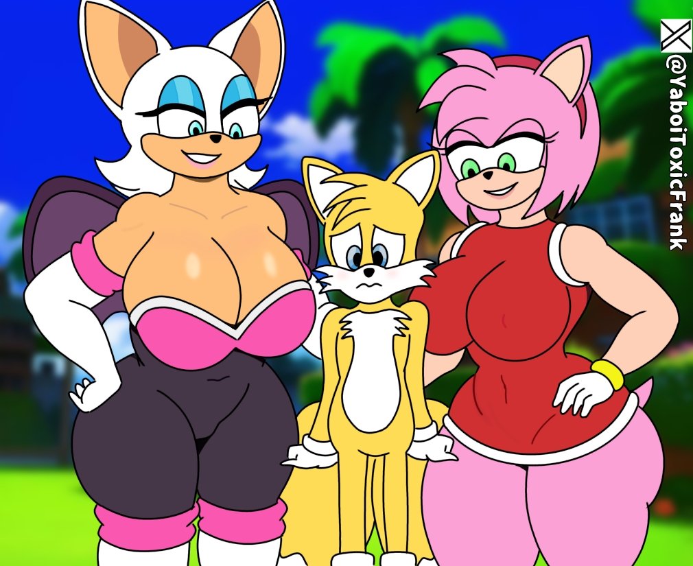 age_difference amy_rose anthro bat big_breasts breasts canid canine duo eulipotyphlan female fox hedgehog imminent_sex larger_female lipstick makeup male male/female mammal older_female rouge_the_bat sega size_difference smaller_male sonic_(series) sonic_the_hedgehog_(series) tails tails_the_fox thick_thighs toxicfrank yaboitoxicfrank younger_male