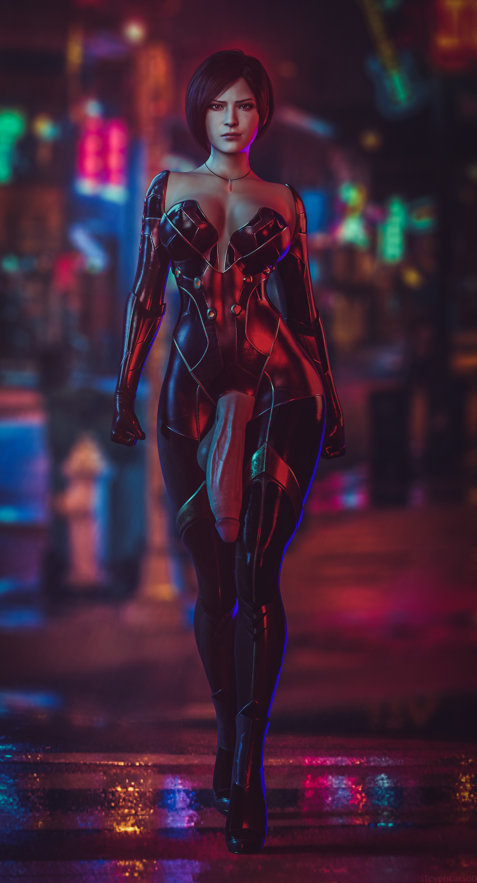 1futa, 3d, ada wong, balls, breasts, casual exposure, casual nudity, cleavage, crotchless, curvy, dickgirl, erect nipples, flaccid, full body, futa only, futanari, hourglass figure, huge balls, huge cock, huge penis, intersex, large breasts, latex, leather, night, nipple bulge, nipples, penis, penis out, penis to the knees, resident evil, resident evil 2, solo, solo futa, standing, stevencarson, tagme, testicles, walking, wide hips