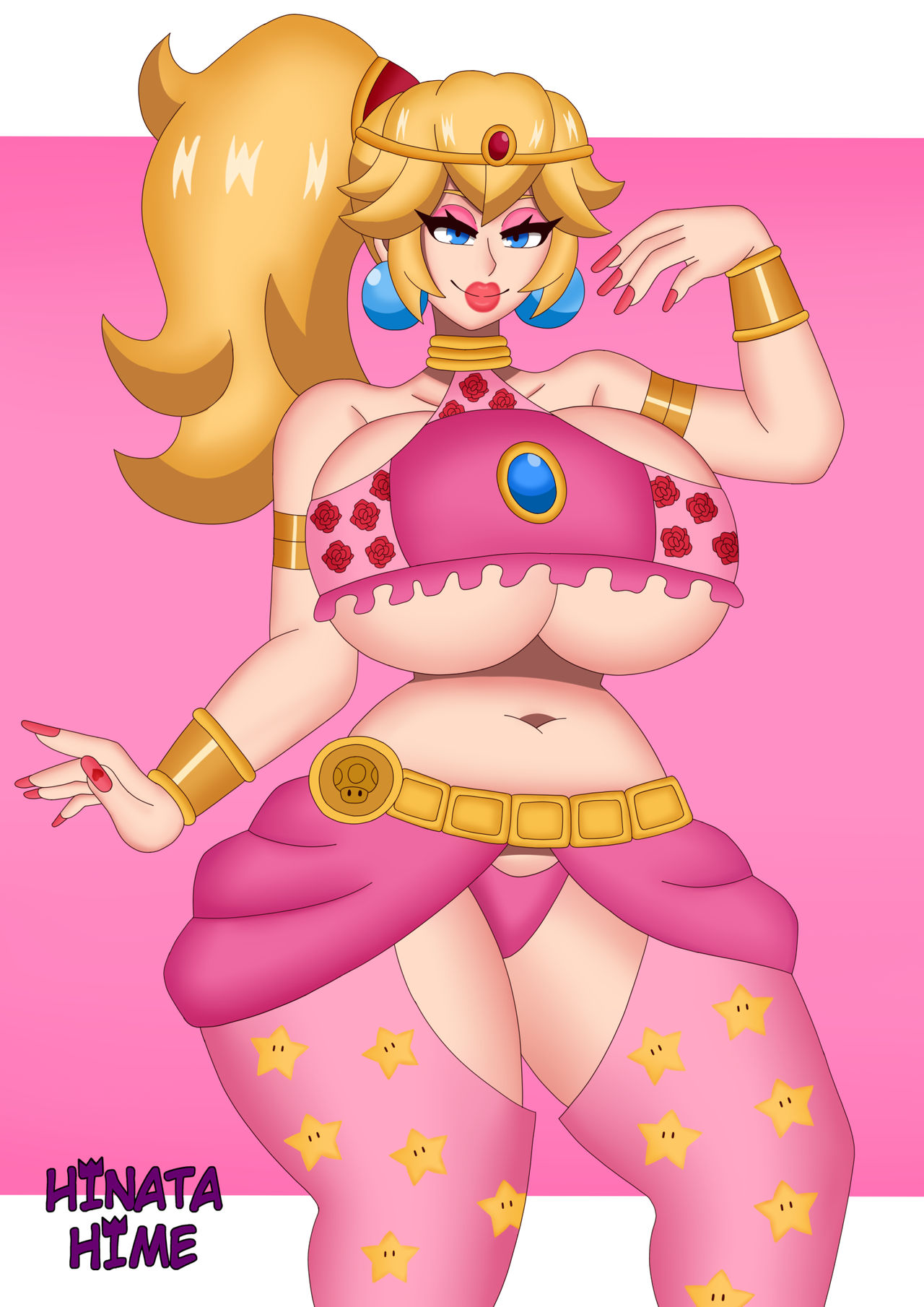 1girls bimbo bimbo_body bimbo_lips bimbofied female gerudo_outfit gerudo_set_(zelda) harem_outfit hinata-hime huge_ass huge_breasts lips mario_(series) midriff navel princess_peach thick_lips thick_thighs wide_hips