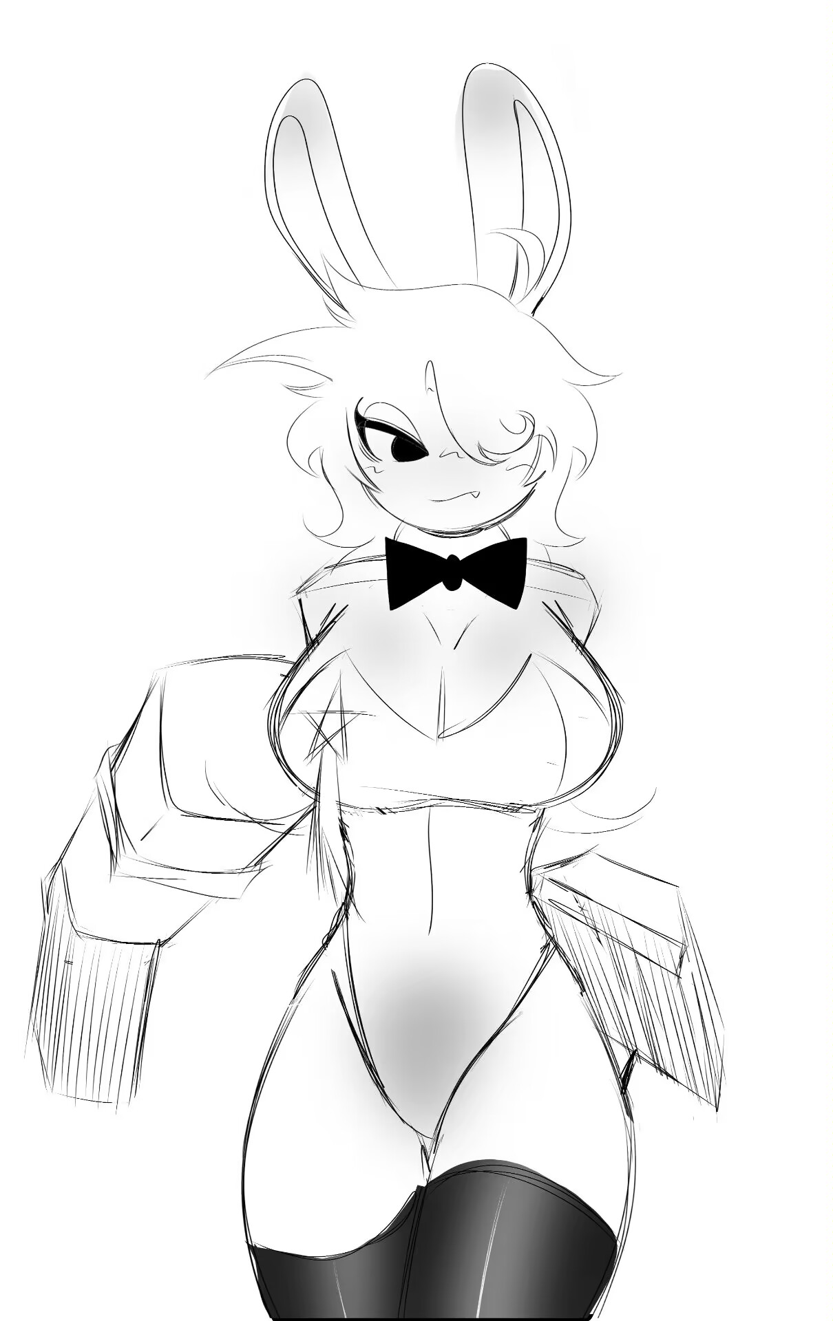 1girls, advisor (doomspire defense), artist request, blocky arms, breasts, bunny ears, cleavage, doomspire defense, female, genderswap, genderswap (mtf), roblox, roblox game, robloxian, rule 63, source request, stockings, tagme, thighs