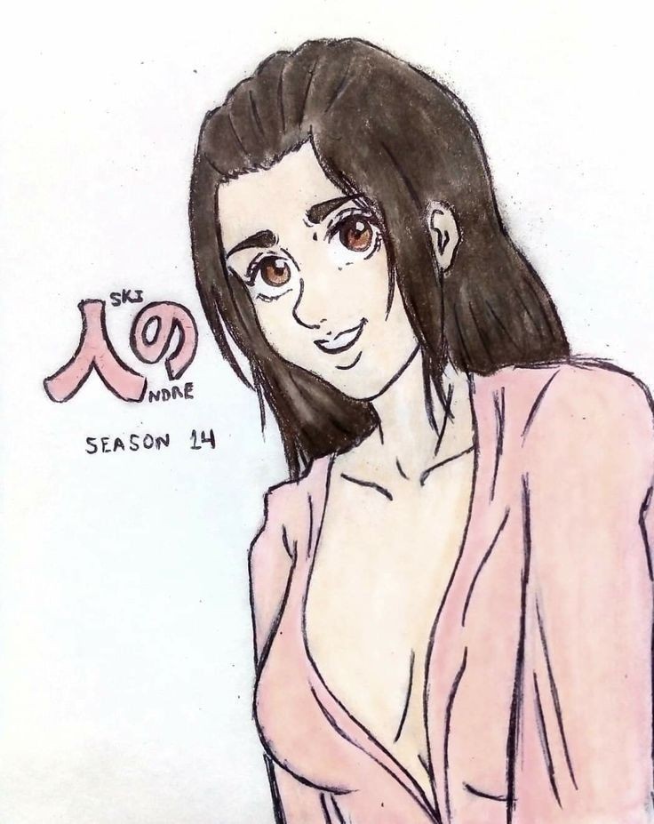 1girls aged_up attack_on_titan bathrobe bathrobe_only breasts brown_eyebrows brown_eyes brown_hair cleavage gabi_braun grown_up hair_down long_hair looking_up pencil_(artwork) pink_robe post-timeskip robe shingeki_no_kyojin smile snk_andree_art solo_female thick_eyebrows time_skip