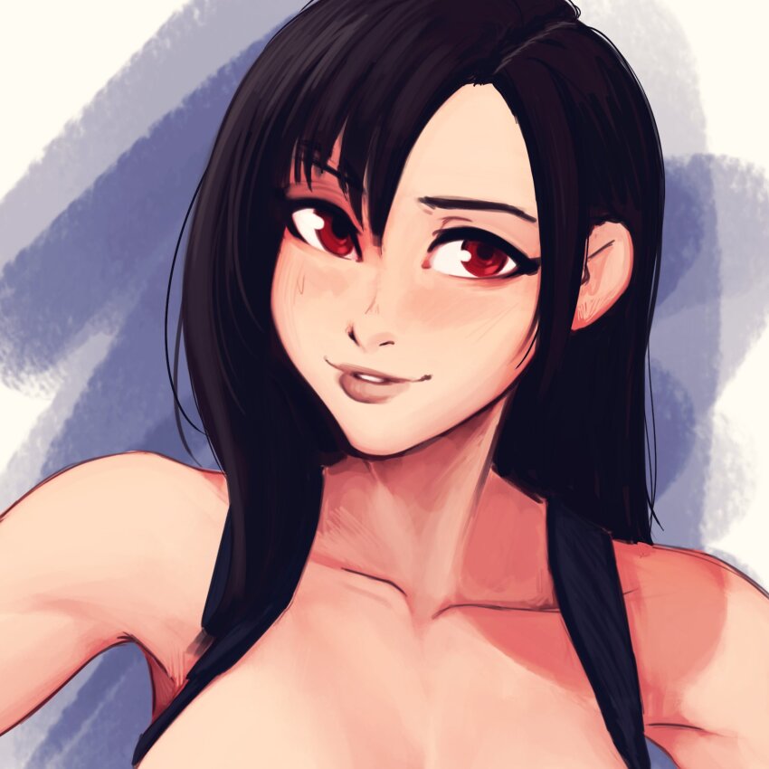 final_fantasy final_fantasy_vii final_fantasy_vii_remake implied_nudity looking_at_viewer raichiyo33 red_eyes tifa_lockhart