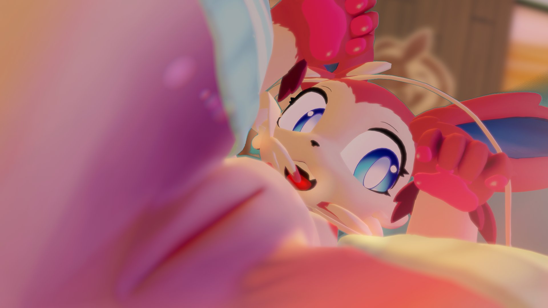 1girls, 3d, anthro, bottomless, close-up, eeveelution, female, female only, nude, nude female, pussy, sloppydragons, solo, sylveon, tagme, vrchat