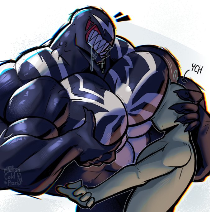 big pecs, breasts, its coldpizzart, male, male only, man boobs, marvel, marvel comics, marvel rivals, muscular, muscular male, rubbing face, saliva, smile, symbiote, tagme, venom (marvel rivals), venom (marvel)