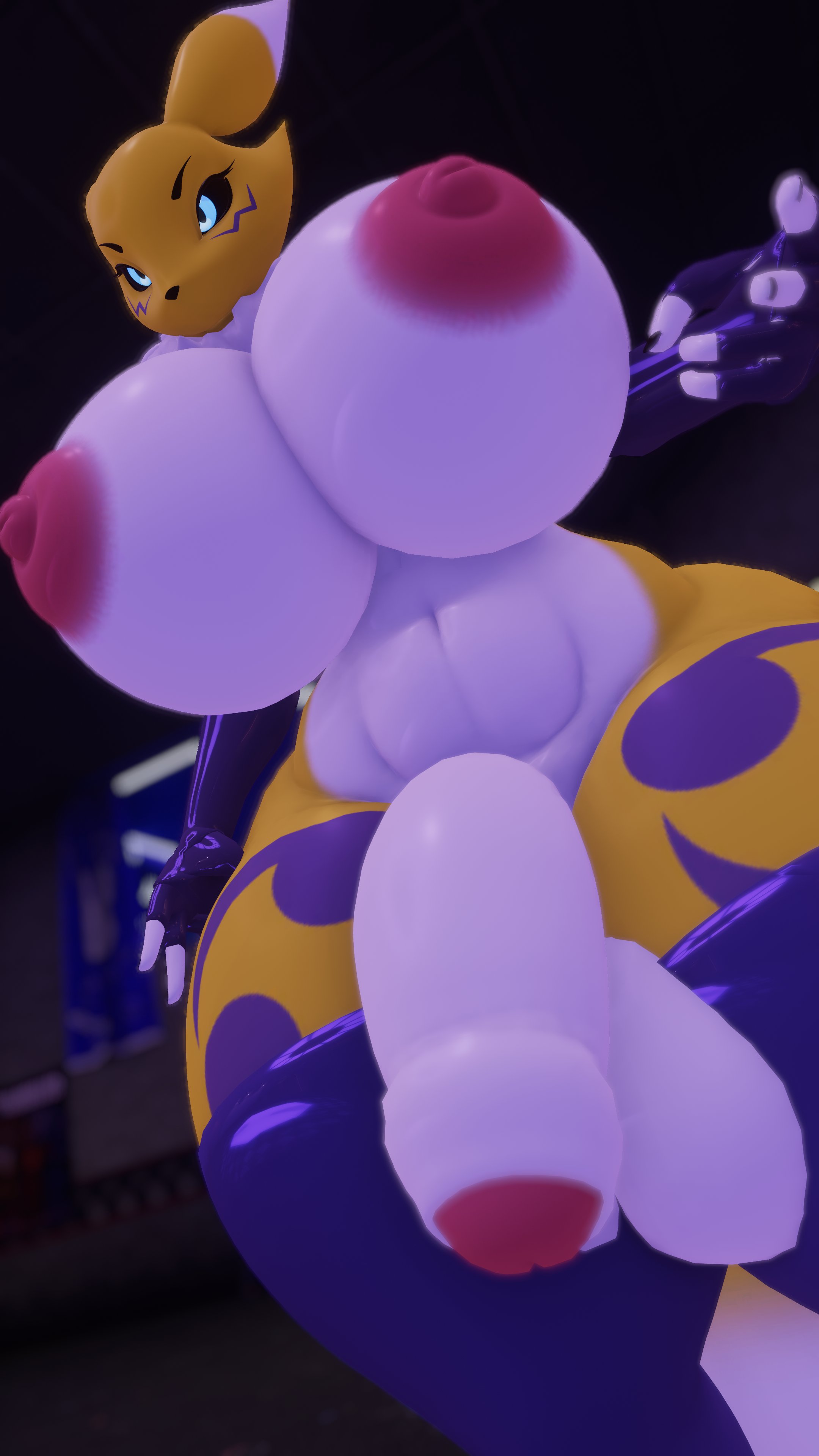 1futa, 3d, anthro, areolae, armwear, big penis, big thighs, breasts, digimon, furry, futa only, futanari, huge breasts, intersex, nude, penis, renamon, sloppydragons, solo, tagme, thick thighs, topless, vrchat, wide hips