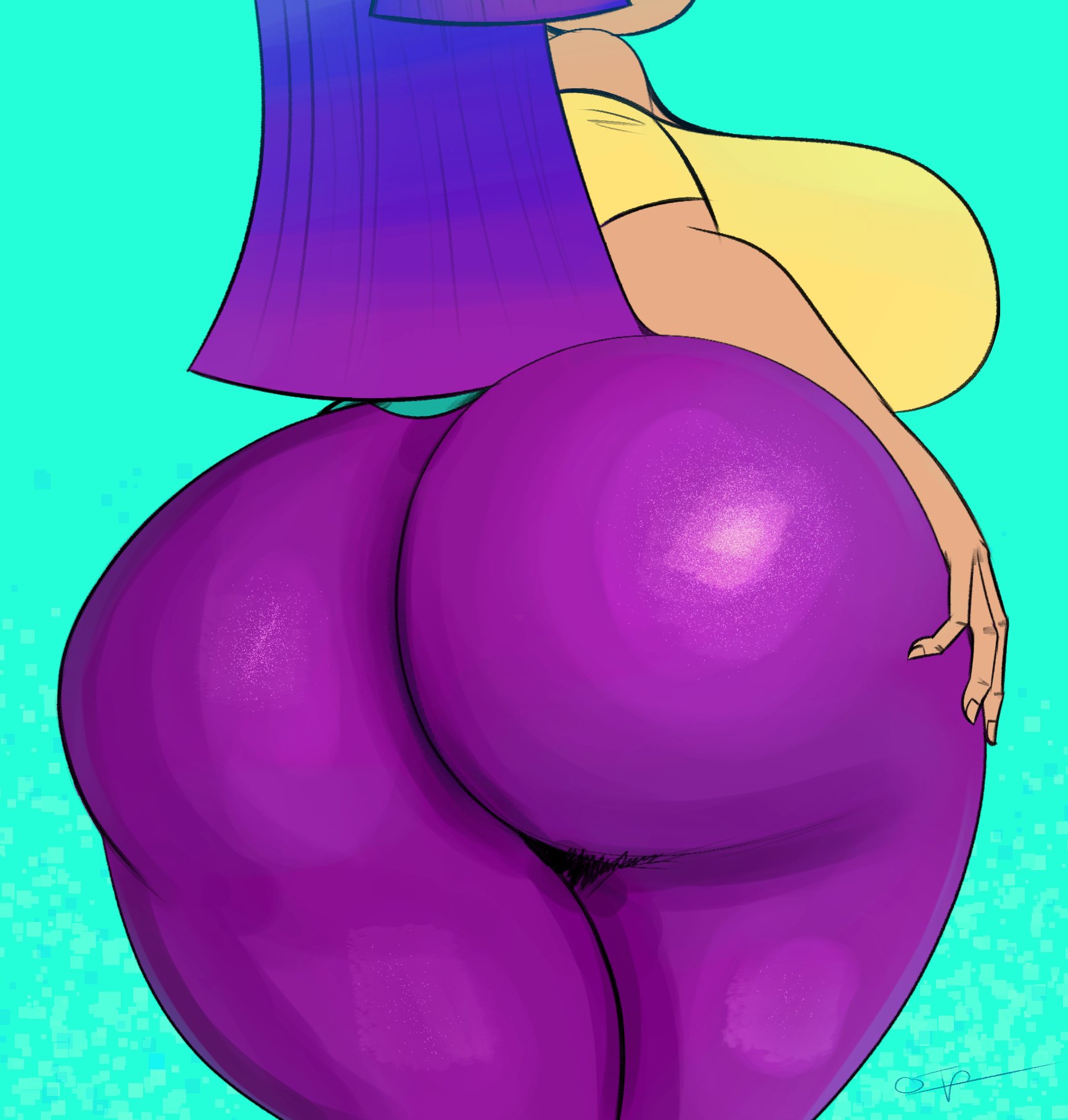 1girls, ass, ass close-up, ass closeup, ass focus, back view, big ass, big butt, bottom heavy, breasts, bubble ass, bubble butt, butt, butt close-up, butt focus, close up, close up ass, close up view, close-up, close-up ass, closeup, closeup view, clothed, clothing, fat ass, fat butt, female, female only, glitch techs, hand on ass, huge ass, huge breasts, huge butt, large ass, large breasts, large butt, leggings, miko kubota, nickelodeon, ota (artist), purple hair, purple legwear, shiny clothes, solo, solo female, thick ass, thick thighs, tight clothes, tight clothing, tight fit, tight pants, wide hips, yellow shirt