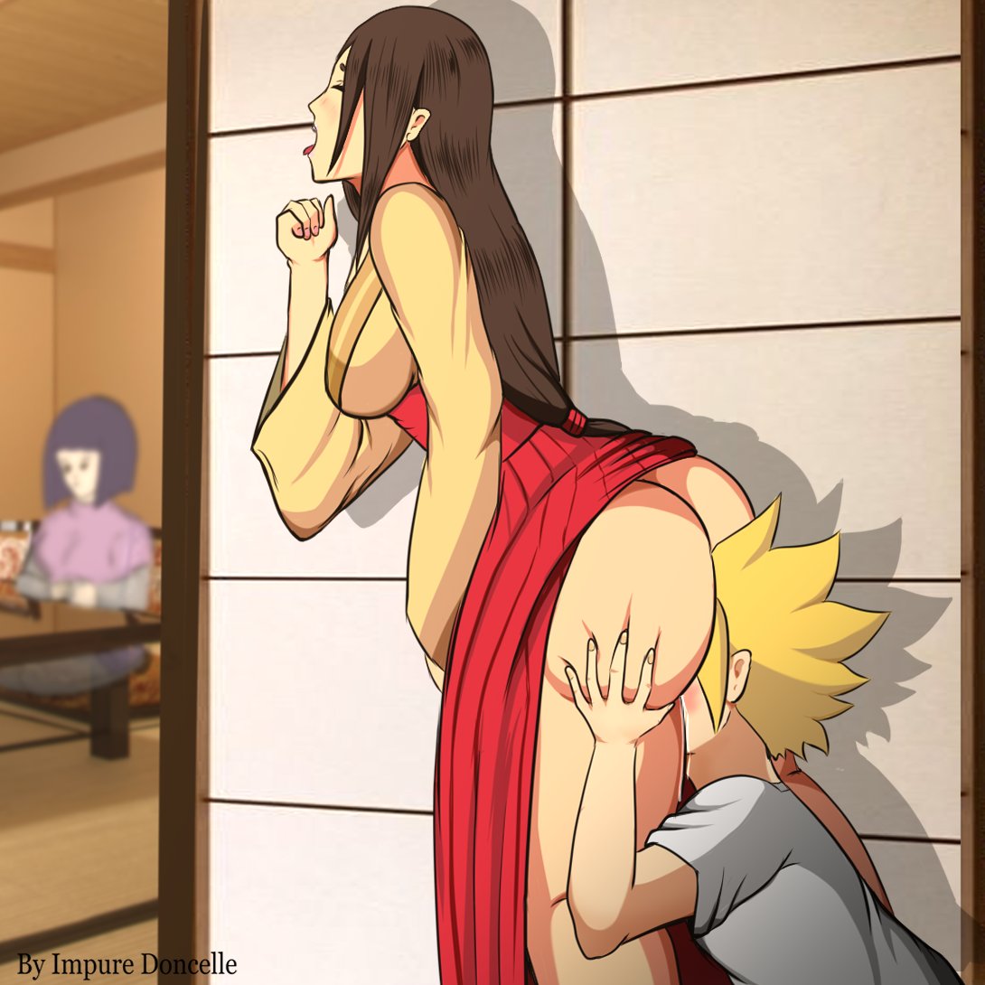 1boy, 2girls, age difference, artist name, ass, ass grab, ass on face, aunt and nephew, big ass, big breasts, blunt bangs, blush, bob cut, boruto: naruto next generations, breasts, brown hair, closed eyes, clothed sex, clothing, cunnilingus, dripping, dripping pussy, duo, duo focus, female, hakama, haori, hi res, hiding, huge ass, hyuuga hanabi, hyuuga hinata, impuredoncelle, incest, indoors, kneeling, large breasts, light skin, light-skinned female, light-skinned male, long hair, male, moaning, mother and son, multiple females, multiple girls, naruto, naruto (series), no panties, older female, open mouth, oral, oral sex, orgasm, paipan, pussy, pussy juice, shirt, short hair, side view, sisters, sitting, skirt, skirt lift, sliding doors, standing, stealth, stealth sex, text, tongue, tongue out, uzumaki boruto, uzumaki hinata, yellow hair, younger male