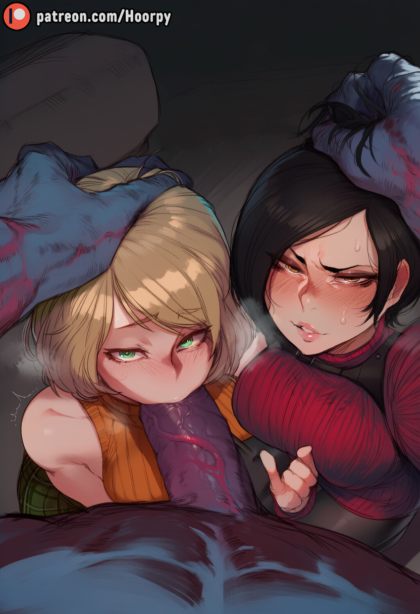 1boy, 2girls, 3d, abs, ada wong, ai assisted, ai generated, ashley graham, asian female, black hair, blonde hair, blowjob, blush, breast press, breasts, brown eyes, caption, cheating, clothing, colored skin, couch, dark skin, dark-skinned male, english text, erection, fellatio, female, ffm threesome, forced oral, from above, grabbing hair, green eyes, grey body, grey skin, half-closed eyes, head grab, heart, high resolution, hoorpy, huge breasts, human, indoors, interspecies, large breasts, large penis, licking, licking penis, light skin, light-skinned female, lips, makeup, male, monster, monster cock, monster on female, motion lines, mr x, multiple females, multiple girls, netorare, ntr, nude male, oral, peace sign, penis, pov, pov eye contact, resident evil, resident evil 2, resident evil 2 remake, resident evil 4, resident evil 4 remake, saliva, short hair, shy, sitting, standing, straight, sweat, sweater, teamwork, teasing, text, thighs, threesome, trio, veiny penis, very high resolution