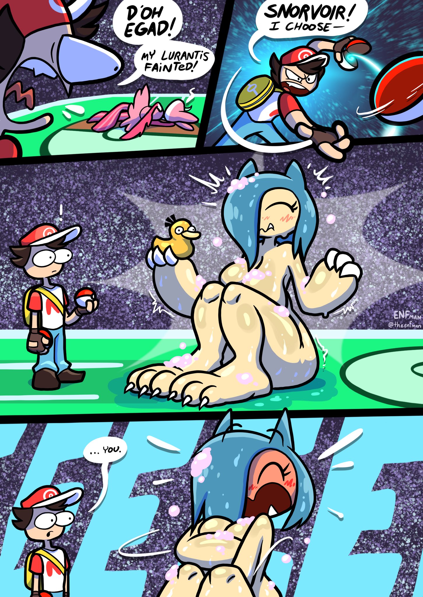 1girls, breasts, embarrassed, family guy death pose, female, fusion character, gardevoir, lurantis, nude, pokemon, senftember, senftember (2025), snorlax, soap, tagme, theenfman
