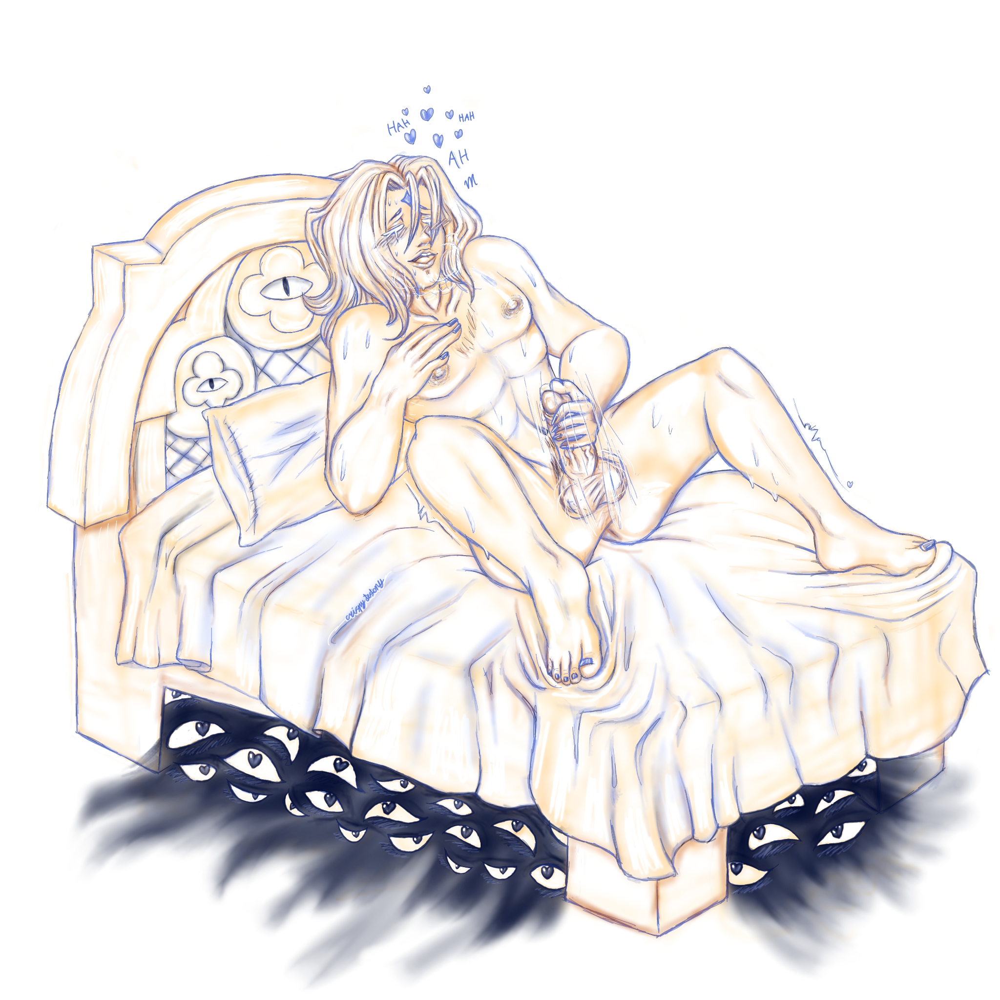 bed, bedroom, bedroom eyes, bedroom setting, bedroom sex, blonde hair, cock, cookie run, cookie run kingdom, crispydestony, enjoying, eye contact, eyes, gay, glowing, implied yaoi, jerking, jerkingoff, lurking, male, masturbating, masturbation, penis, pure vanilla cookie, relaxing, release, shadow milk cookie, shadowvanilla, stalker, truthless recluse, twink