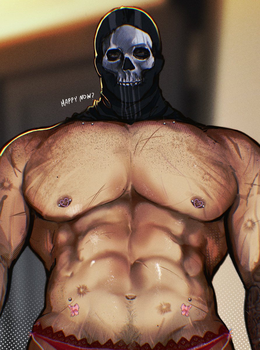 bara, big pecs, bon30n, call of duty, call of duty modern warfare 2 (2022), ghost (modern warfare 2), male, male only, mask, masked, masked male, muscles, muscular, muscular male, simon riley, solo, solo focus, solo male, yaoi