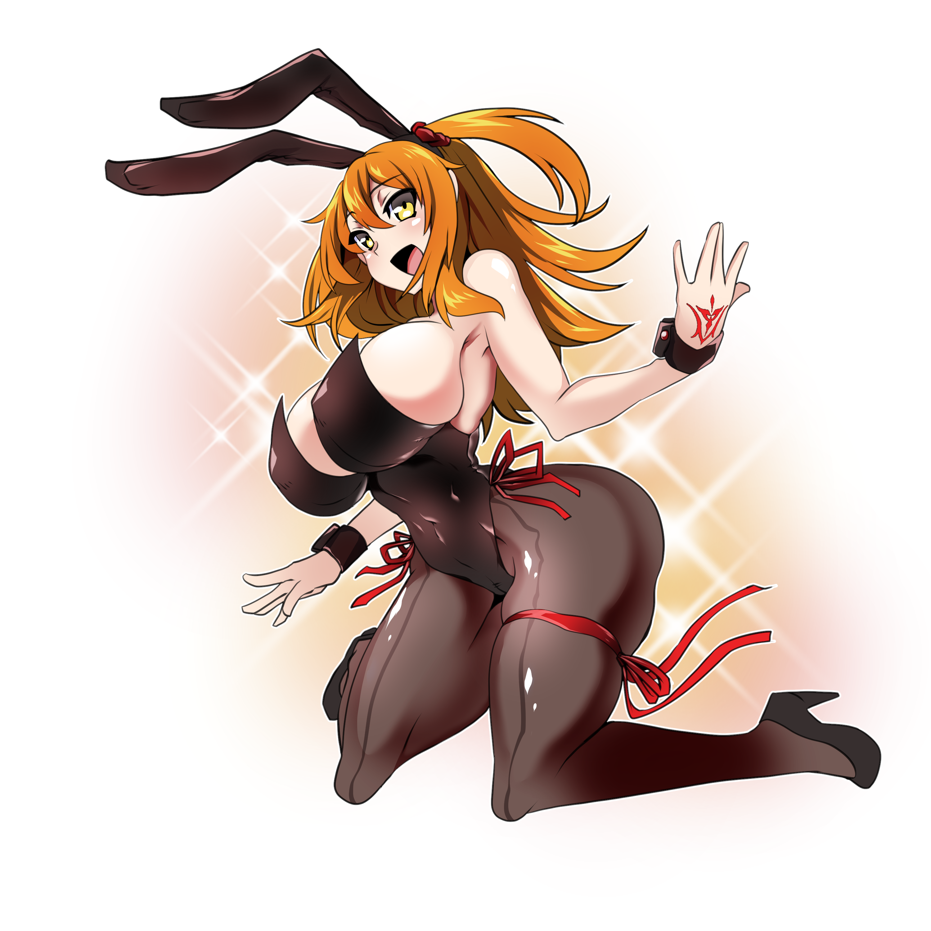 1girls, alternate version available, big breasts, breasts, bunny ears, bunnysuit, busty, fate (series), fate/grand order, female, fujimaru ritsuka (female), gudako, h earth, pantyhose, red hair, solo, solo female, source request, tagme, thick thighs, yellow eyes