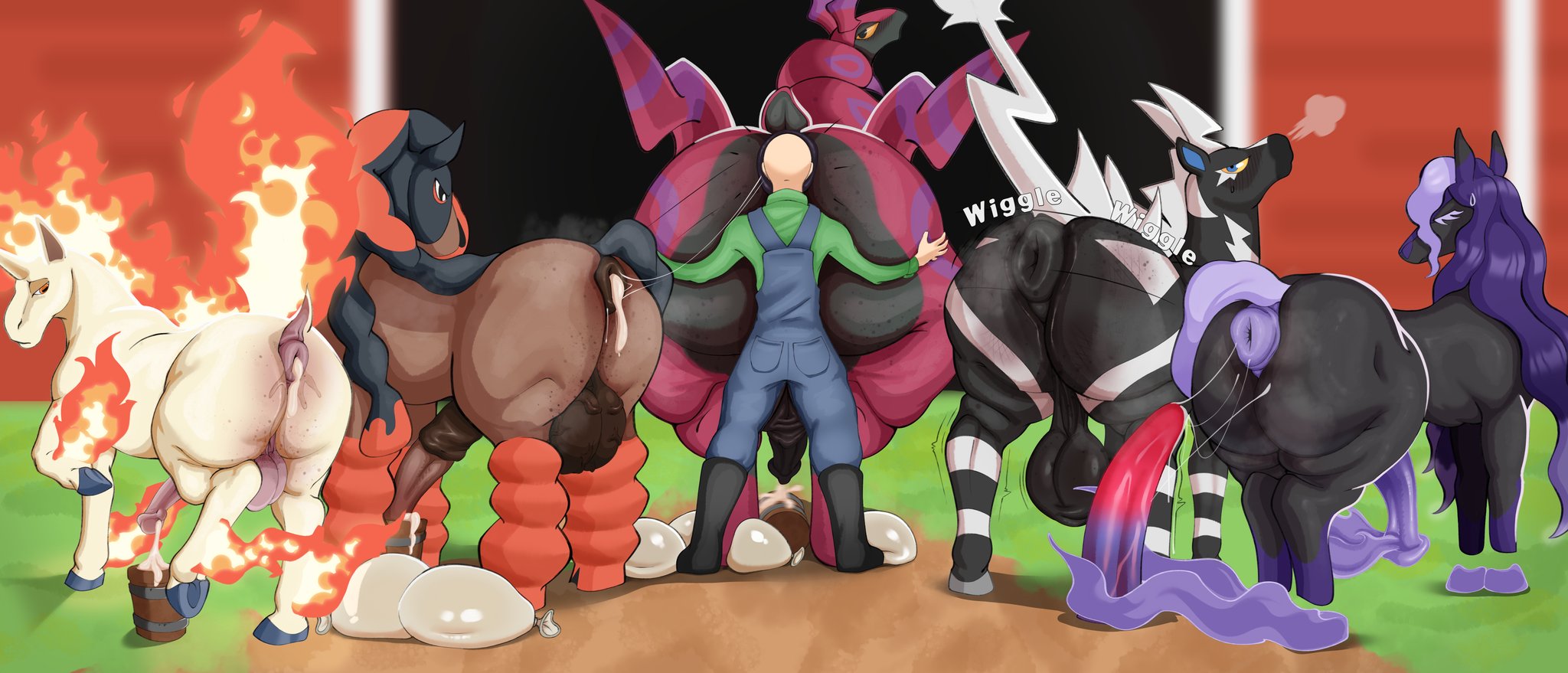 6boys, after anal, anatomically correct genitalia, anatomically correct penis, animal genitalia, anus, arthropod, asking for it, ass, ass bigger than head, backsack, balls, balls clench, ballsack, beast rimming, behind view, big ass, big balls, big butt, big penis, blue eyes, bubble butt, bucket, closed eyes, clothing, condom, cum, cum in ass, cum in bucket, cum in condom, cum inside, cumshot, curvaceous, curvy, curvy figure, dildo, donut anus, ejaculation, english text, equine, equine genitalia, equine penis, erection, eshory, farm, feral, fire, flared penis, fully clothed, game freak, gay, horse, horseballs, horsecock, huge ass, huge balls, huge cock, huge penis, human, large penis, long hair, looking back, low hanging balls, lube, lube on dildo, lube string, male, male only, mudsdale, musk, musk clouds, musky butt, nintendo, onomatopoeia, open mouth, orange eyes, orgasm, penis, pokemon, puffy anus, purple hair, rapidash, rimming, saliva, saliva on anus, saliva string, scolipede, sex toy, spectrier, steam, steamy ass, tail, testicles, testicles clench, text, thehonestrival, thick thighs, unseen male face, used condom, veiny balls, veiny testicles, voluptuous, voluptuous male, waiting, waiting for turn, wide hips, wiggle, wiggle lines, wiggling ass, yellow sclera, zebstrika, zoophilia
