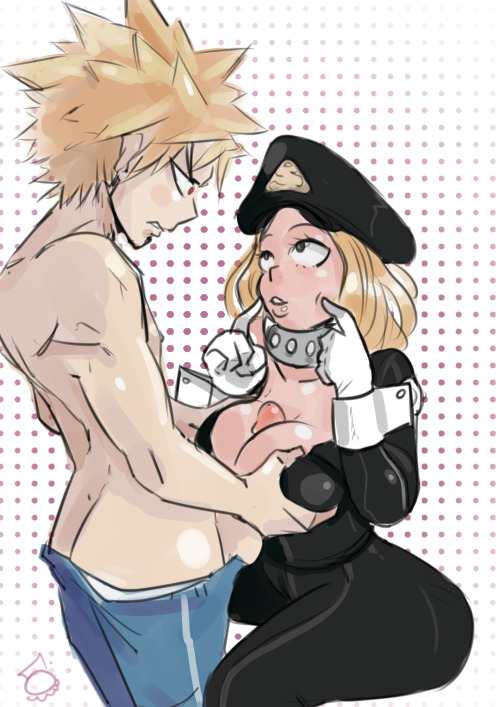 1boy, 1boy1girl, 1girls, ass, bakugou katsuki, big breasts, blonde hair, blonde-haired female, blonde-haired male, boobjob, breast grab, breast squeeze, breasts, breasts out, breasts outside, camie utsushimi, cleavage, duo, eye contact, female, hero outfit (mha), katsuki bakugou, large breasts, looking at partner, male, male/female, my hero academia, outercourse, paizuri, partially clothed, pushing breasts together, shiketsu high school cap, spiky hair, straight, thesquiddycipher, thick ass, thick thighs, tight clothing, tip peeking, titjob, wrist cuffs