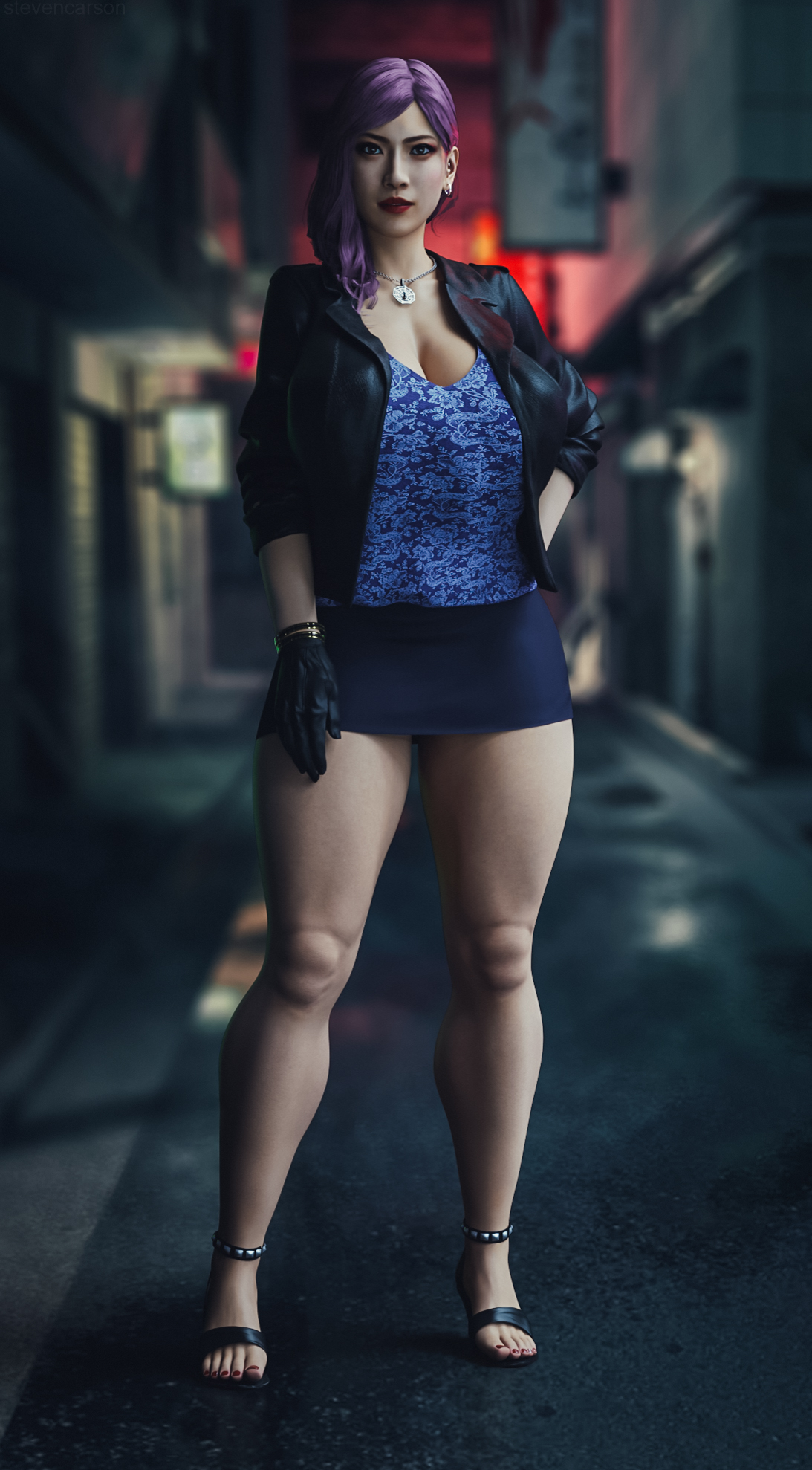 1girls, 3d, absurd res, asian, breasts, female, female only, full body, fully clothed, hi res, huge breasts, long hair, purple hair, ryuu ga gotoku, seong-hui, seonhee, solo, solo female, spread legs, standing, stevencarson, video games