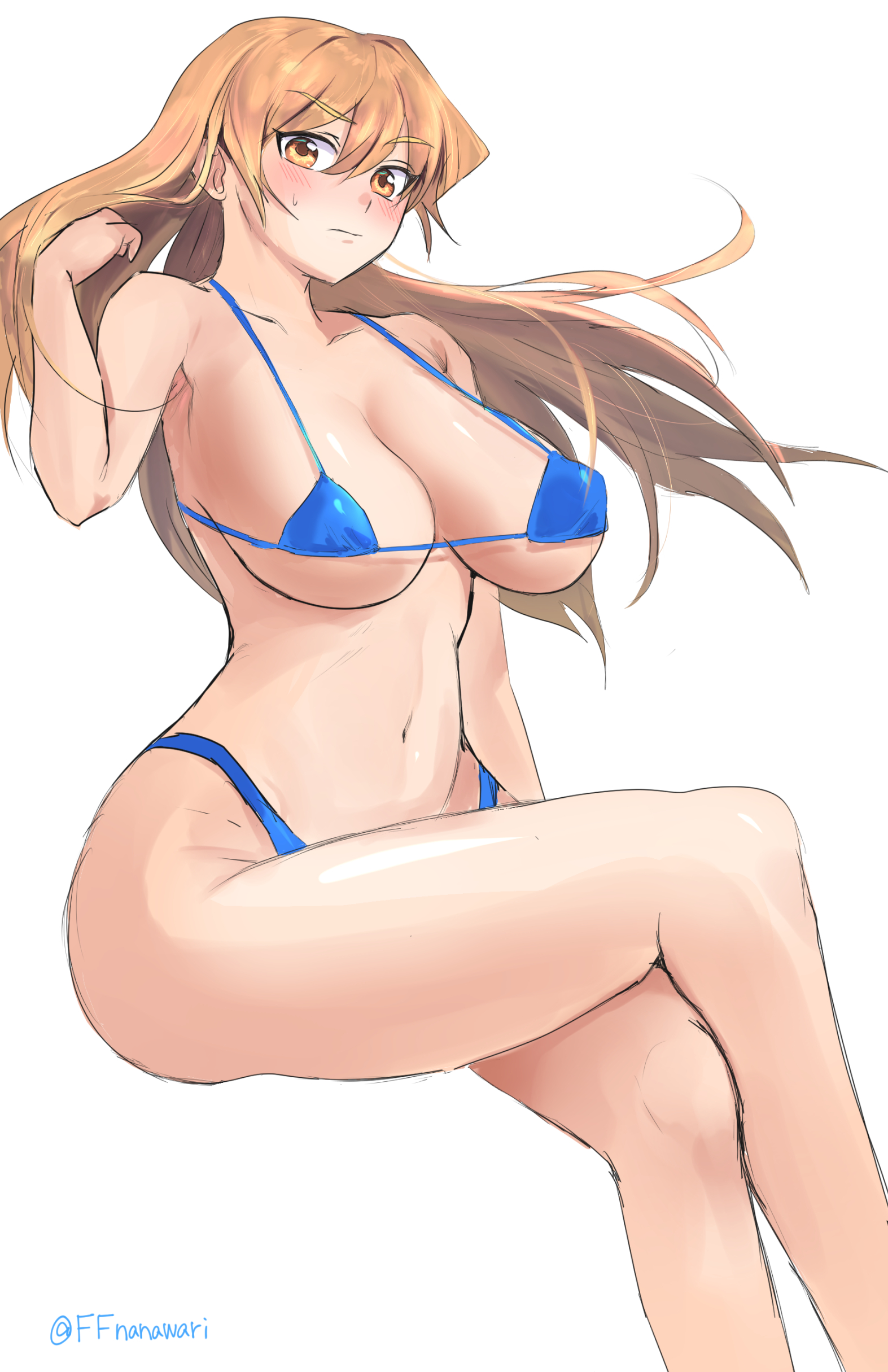 1girls, alexis rhodes, bikini, female, ffnanawari, konami, legs crossed, nipples, tagme, tenjouin asuka, white background, yu-gi-oh!, yu-gi-oh! gx