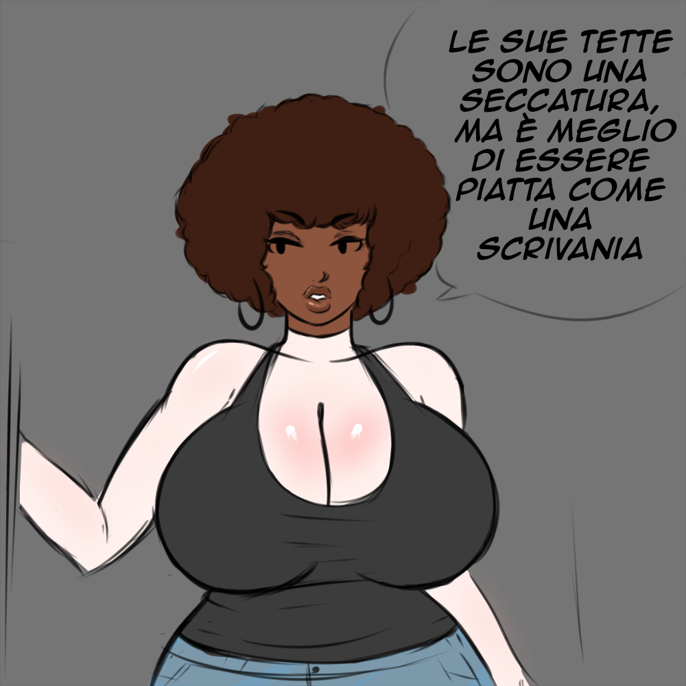 afro big_ass big_breasts big_butt body_swap bodyswap dark-skinned_female dark_skin fat_ass franktonius italian_text launna_(franktonius) swap text translation_request