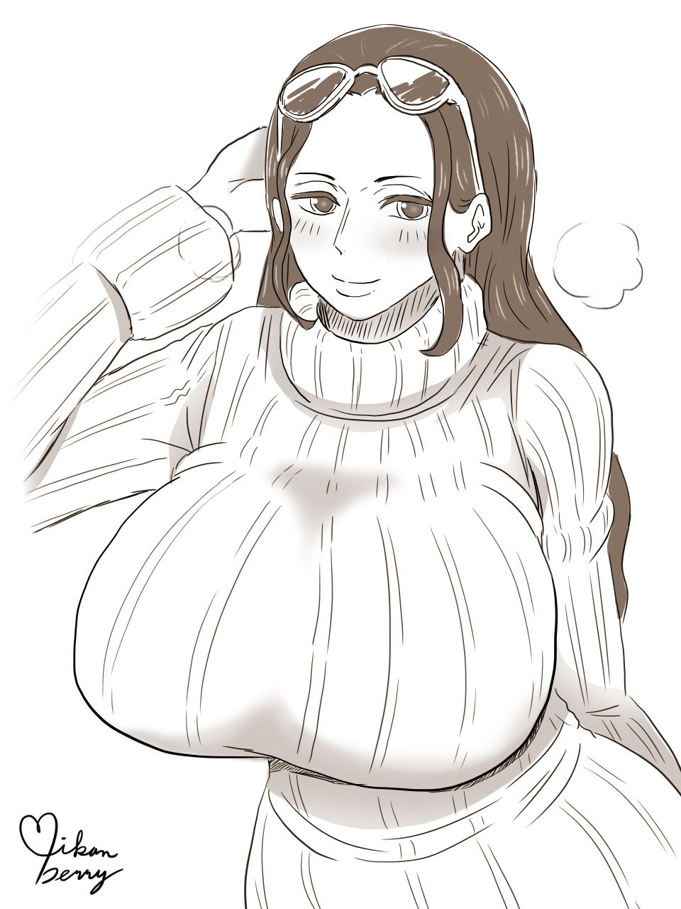 big breasts, breasts, breasts bigger than head, eyewear on head, female, female only, glasses on head, mikanberry, nico robin, one piece, sunglasses on head