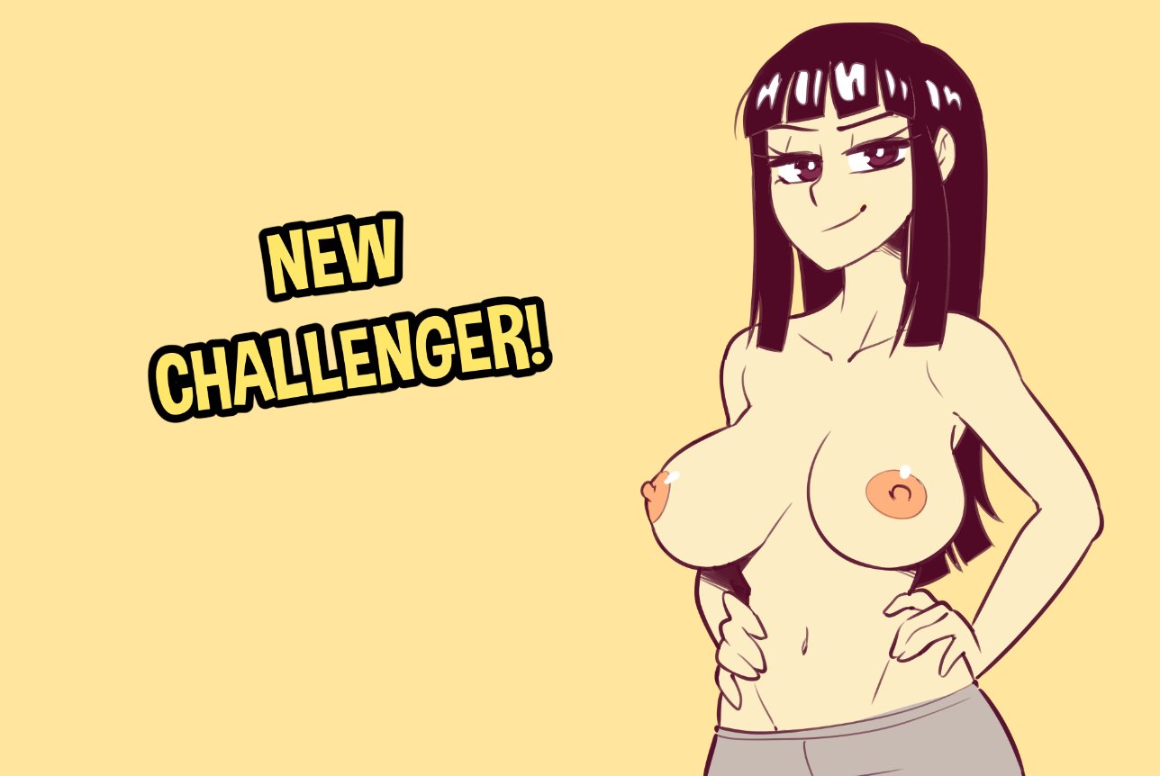 1girls, big breasts, black eyes, black hair, breasts, casual, casual nudity, chichi, cleavage, dragon ball, english text, female, female focus, female only, highres, long hair, looking at viewer, nipples, nortuet, simple background, smile, solo, text