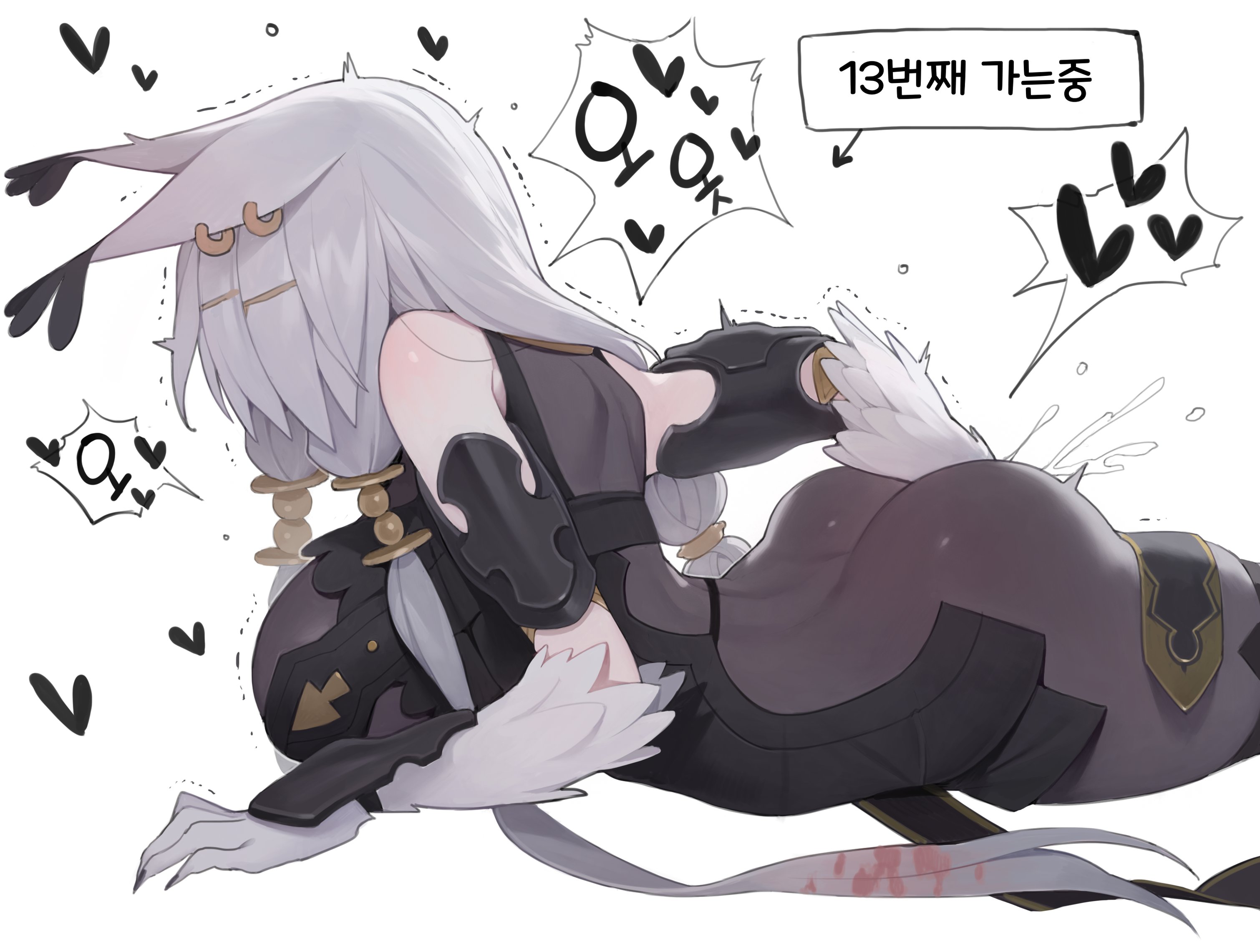 animal ears, ass, atelier (series), atelier ryza, big ass, bodystocking, breasts, clothed, female, lila decyrus, masturbation, sideboob, trembling, white hair