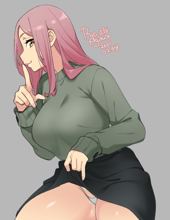 1girls, big breasts, black skirt, breasts, female, female only, large breasts, looking at viewer, panties, ryo agawa, skirt, solo, upskirt