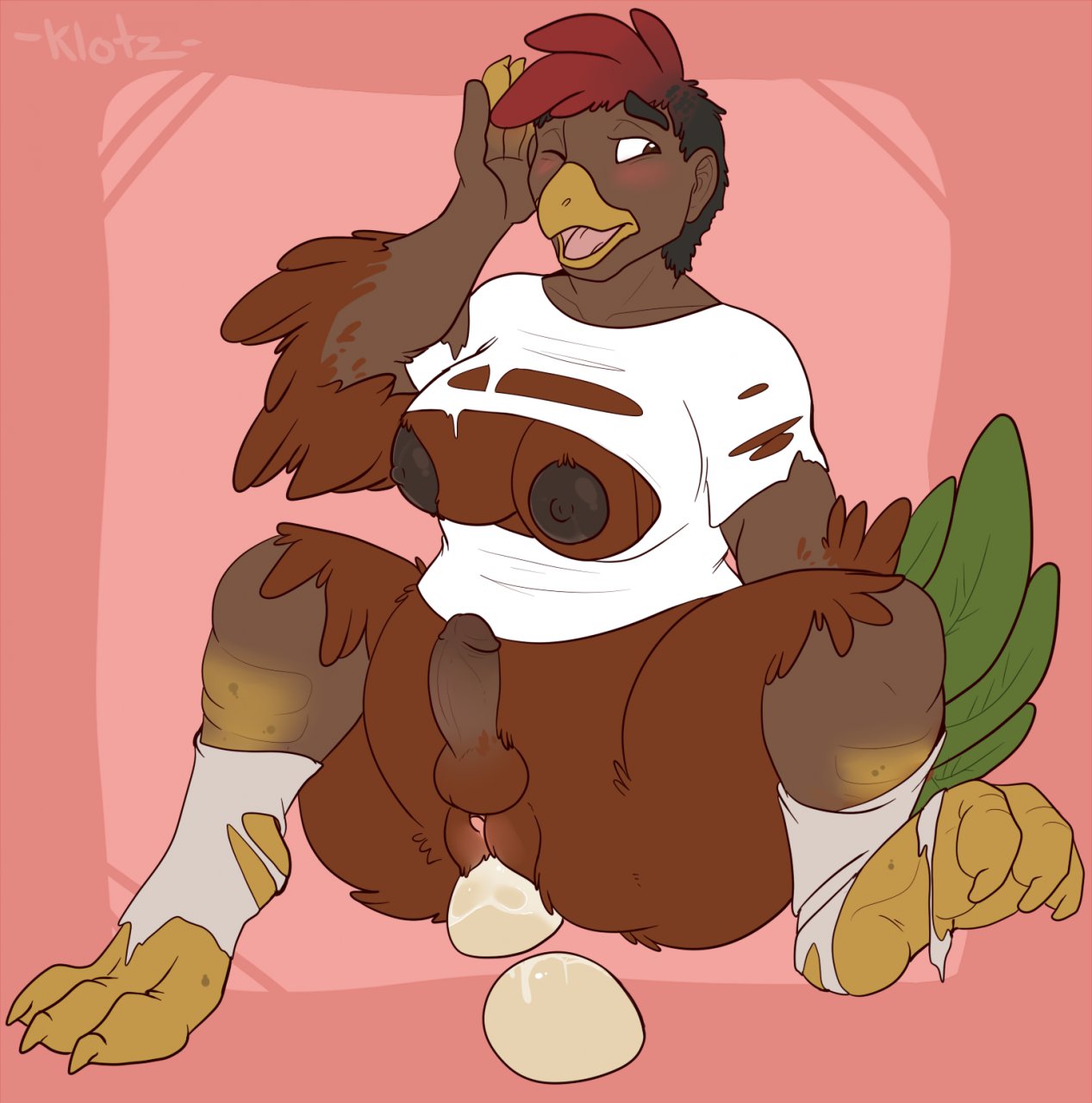 1futa anthro areolae avian balls beak bird bird_feet black_hair blush bottomless breast_growth breasts brown_body brown_feathers chicken clothing curvy dark-skinned_futanari egg egg_laying embarrassed_nude_futa erect_nipples erection feathers forepawz full-package_futanari furry futa_only futanari futanari_penetrated galliform gallus_(genus) gender_transformation genitals growth hair hi_res human human_to_anthro humanoid_genitalia humanoid_penis intersex large_areolae large_breasts lost_clothes mammal mostly_nude nipples penis phasianid pregnant pussy shadowpelt shirt solo species_transformation tail_feathers topwear torn_clothing transformation wardrobe_malfunction