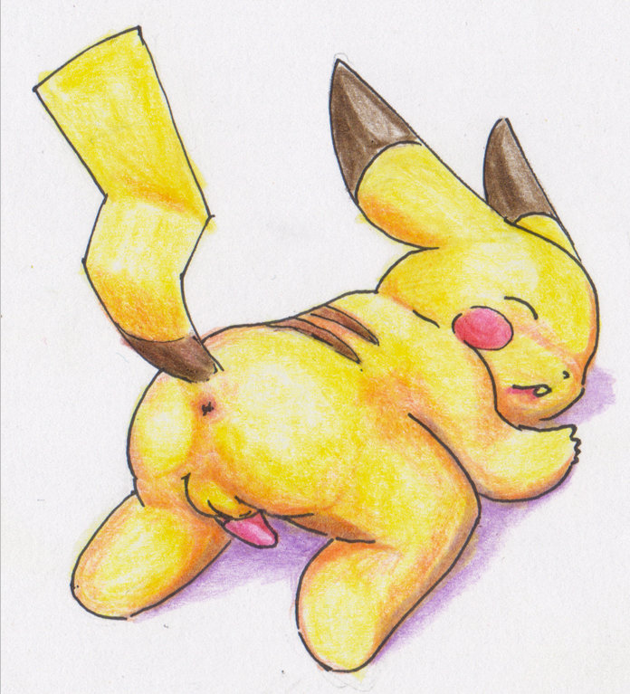 anus ass barefoot closed_eyes color fur furry_ears male male_only nintendo nude open_mouth penis pikachu pointy_ears pokemon raised_tail simplepale sleeping solo tail testicles white_background yellow_fur