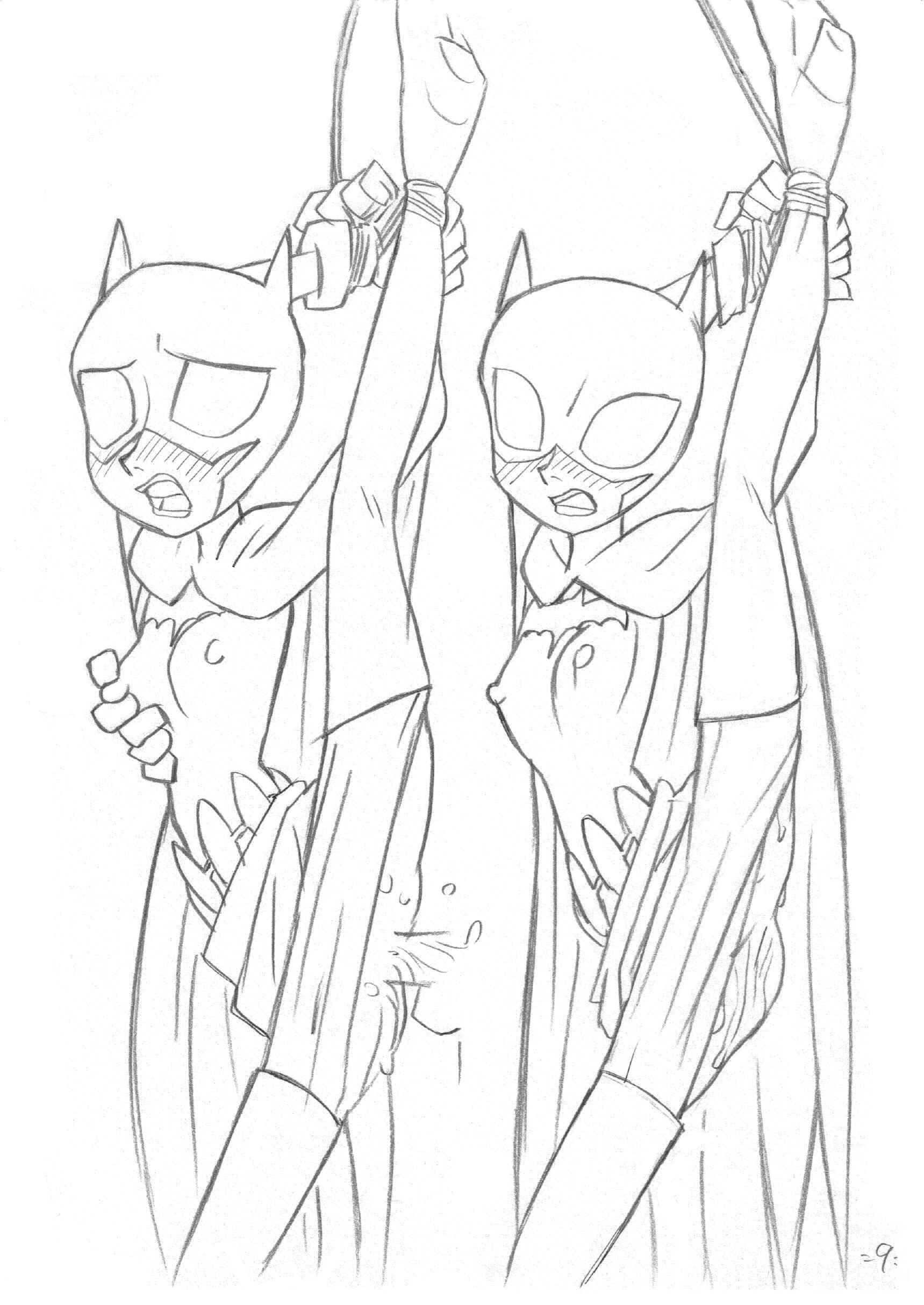 barbara_gordon batgirl batman_(series) bondage clothed_sex cum_inside dc_comics monochrome nipples rape the_batman tied_up torn_clothes union_of_the_snake