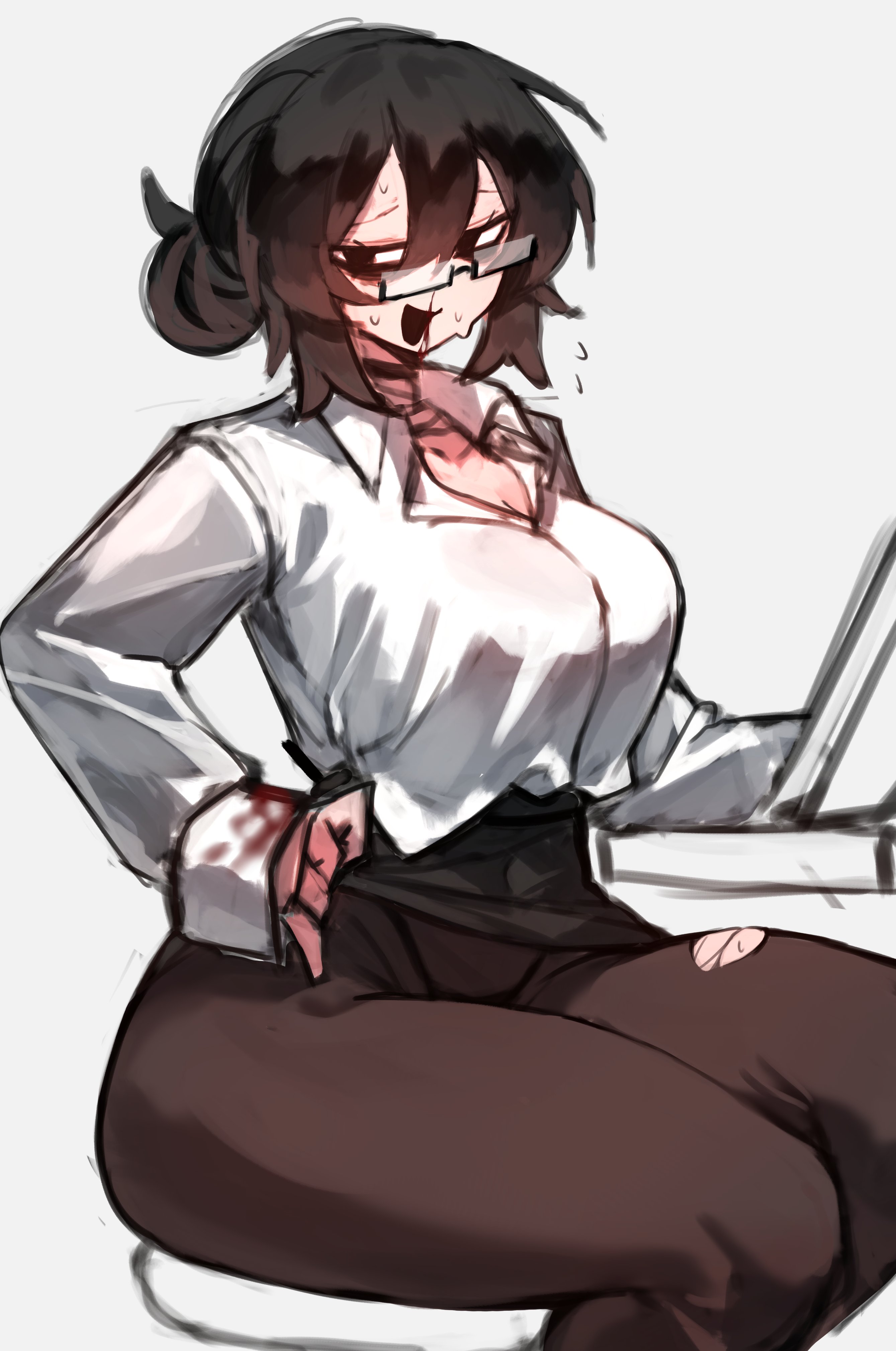 1girls, breasts, female, female focus, female only, large breasts, light skin, light-skinned female, looking at viewer, office clothing, office lady, original, original character, shig (shigezie), shigezie, solo, thick thighs, thighs, wide hips