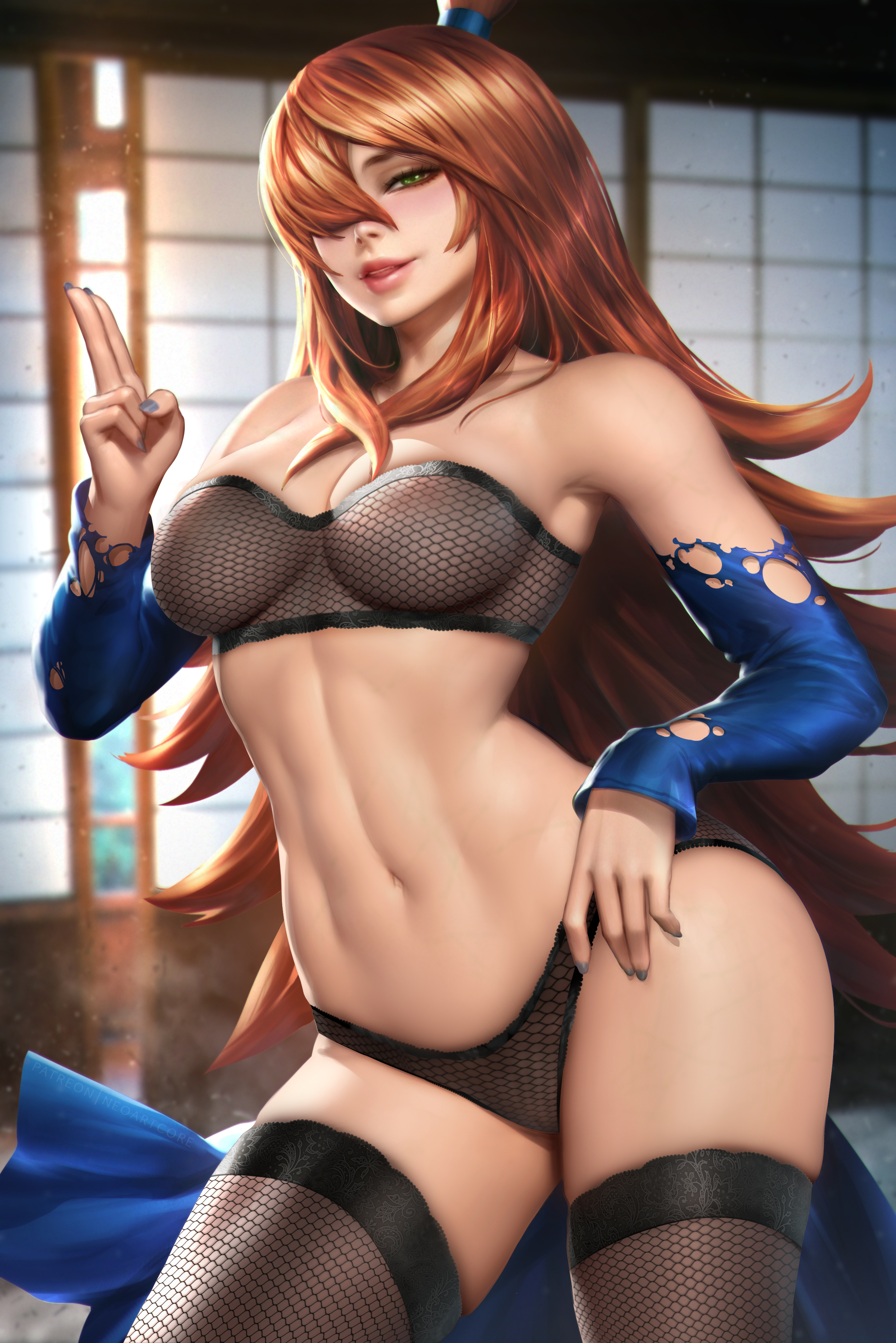 1girls, big breasts, bra, breasts, brown hair, clothed, female, female focus, female only, green eyes, long hair, mature, mature female, mei terumi, naruto, naruto (series), naruto shippuden, neoartcore, panties, solo, tagme