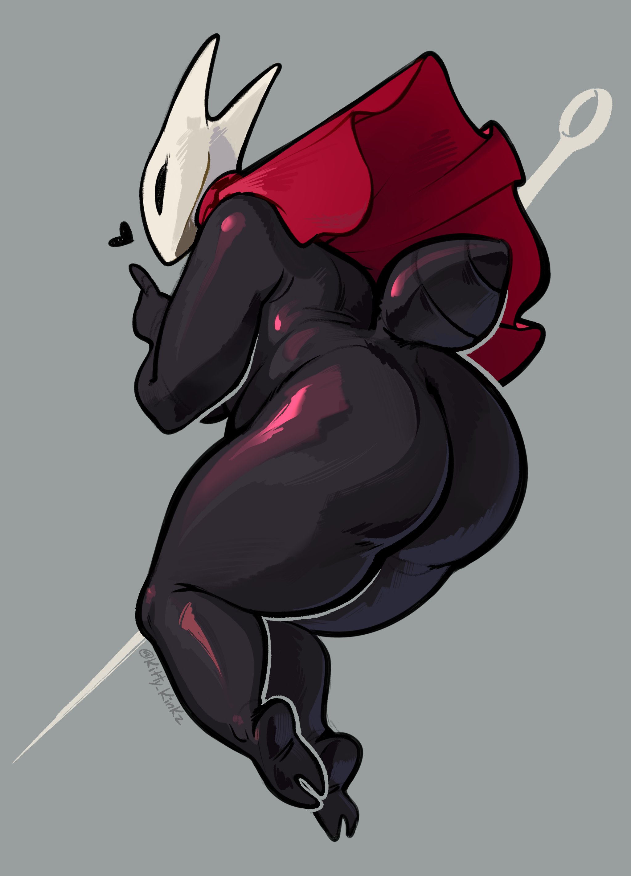 1girls, 2 horns, alternate body type, alternate breast size, arthropod, artist name, big ass, big breasts, big butt, black body, black skin, breasts, bubble ass, bubble butt, bug, bug girl, female, female only, hollow knight, hollow knight: silksong, hornet (hollow knight), kirikatt, kitty kinkz, large ass, large breasts, large butt, silksong, team cherry