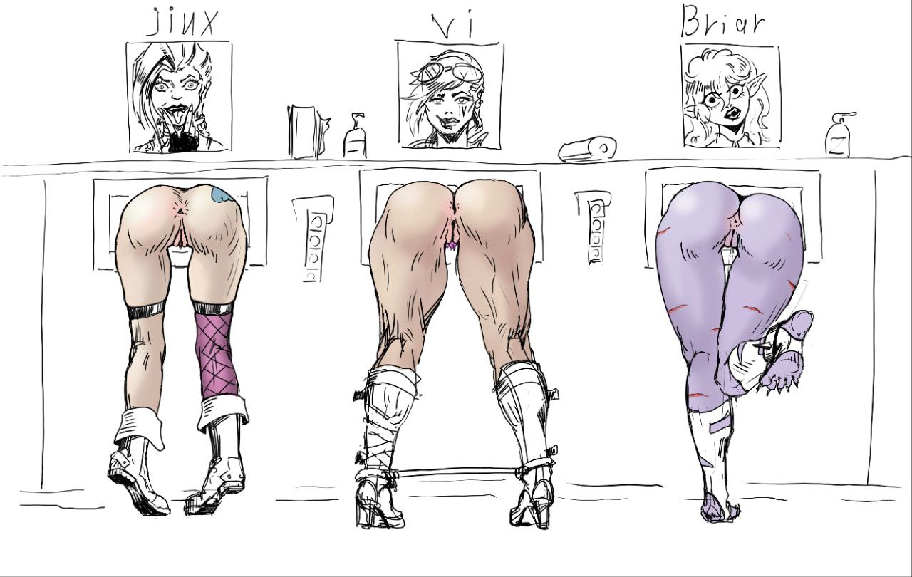 ass, briar (league of legends), captured, condom, free use, glory hole, glory wall, jinx (league of legends), league of legends, league of legends: wild rift, legs, public, sex slave, stuck in wall, take your pick, tenebris art, vi