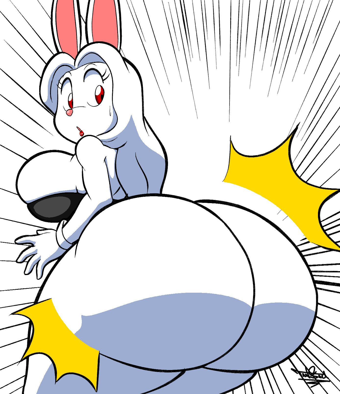 1girls, 2025, artist logo, artist name, artist signature, ass, big ass, big breasts, big butt, black clothed, black eyelashes, breasts, digital drawing (artwork), digital media (artwork), eyelashes, female, hi res, huge ass, huge butt, hyper ass, leporid, leporid humanoid, long ears, looking back, looking back at ass, magic trick, magician, o mouth, oc, original character, rabbit, rabbit ears, rabbit girl, rabbit humanoid, rabbit tail, red eyes, simple background, solo, sweatdrop, tansau, thick thighs, white background, white hair