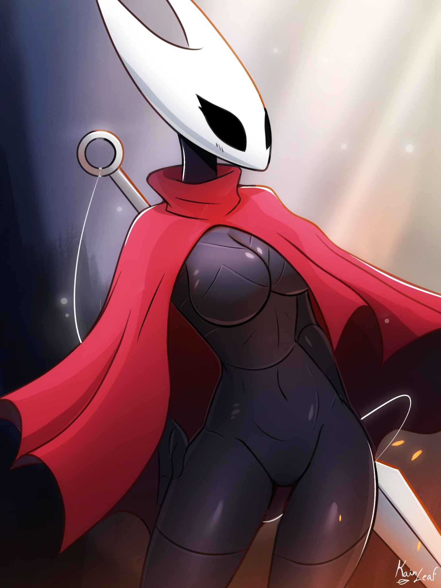 abdomen, anthro, anthro bug, black body, breasts, bug, bug girl, female, hollow knight, hollow knight: silksong, hornet (hollow knight), horns, sexy, sexy body, solo female, team cherry, warrior