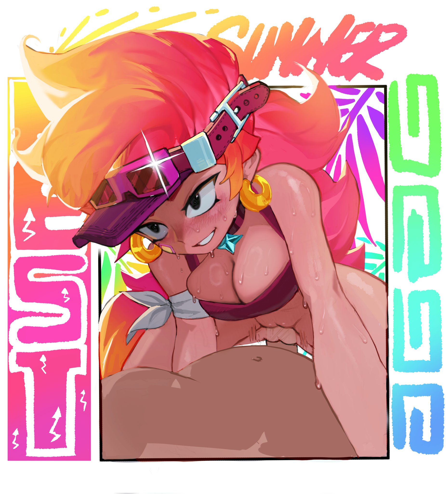 1girls, amber (brawl stars), big breasts, black eyes, brawl stars, breasts, bubble trouble amber (brawl stars), color, cowgirl position, earrings, female, female focus, female on top, long hair, orange hair, polchito, sex, tagme, tan body, twitter link