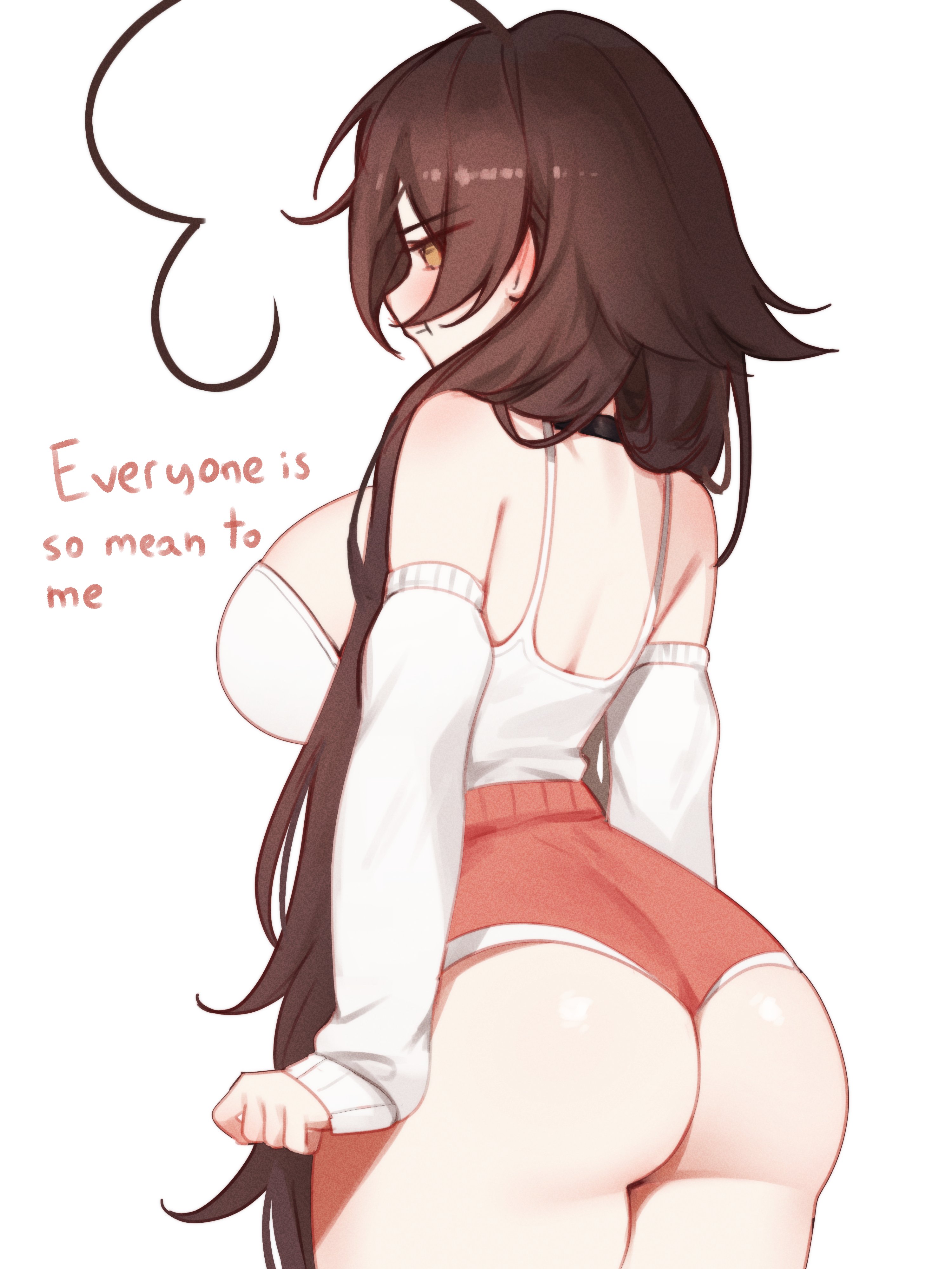 1girls, ass, ass hanging out, ass hanging out of shorts, booty shorts, breasts, dolphin shorts, female, female focus, female only, indie virtual youtuber, large breasts, light skin, light-skinned female, looking back, midriff, original, short shorts, shorts, sky (skyaboveme), skyaboveme, solo, thick thighs, thighs, virtual youtuber, white background, wide hips