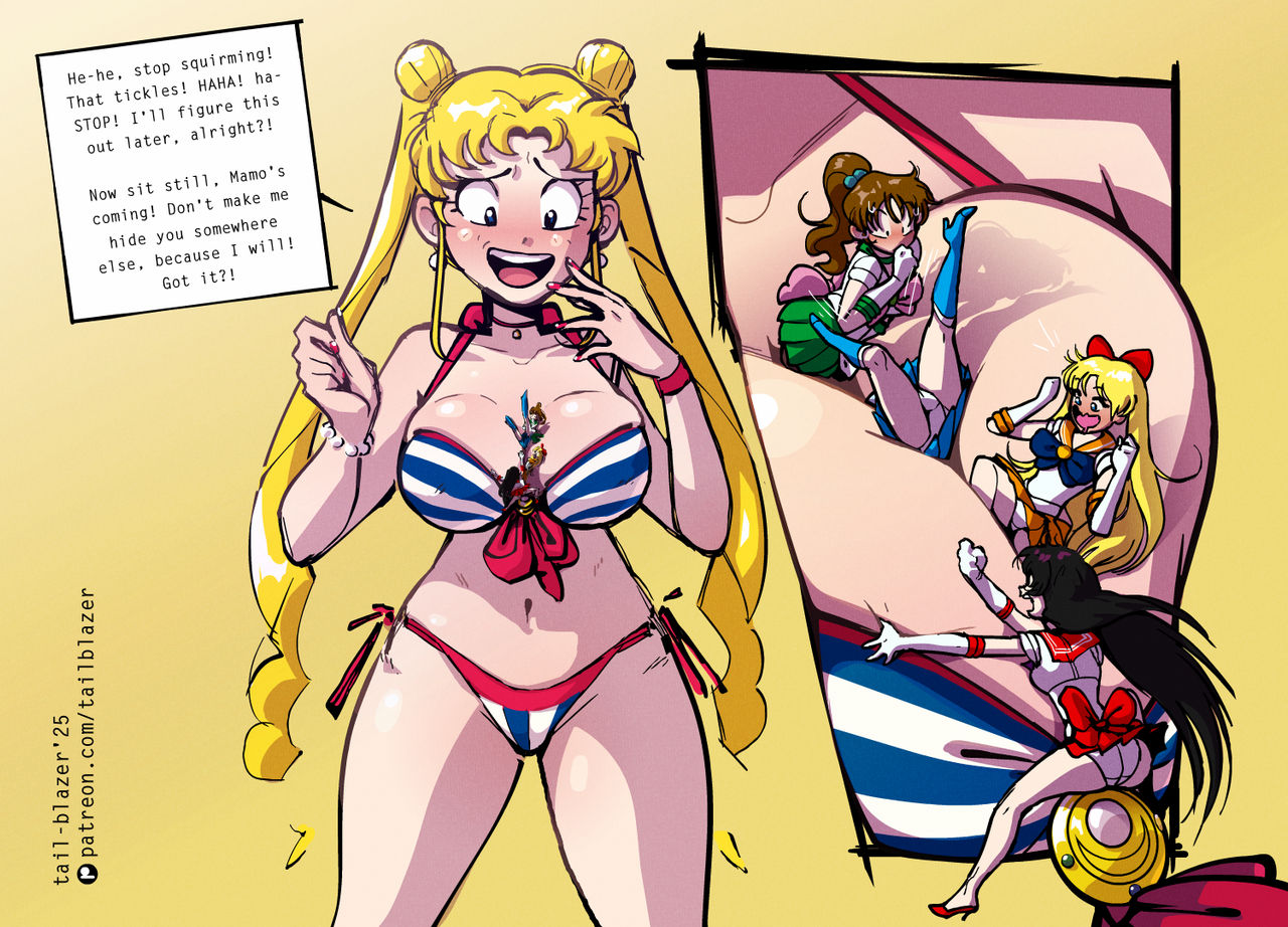 2d, 5girls, alternate breast size, alternate version available, ami mizuno, before and after, between breasts, big breasts, bikini, bishoujo senshi sailor moon, blonde hair, blue eyes, blush, breast expansion, breast growth, breast growth (enlargement), bursting breasts, clenched hand, color, earrings, embarrassed, english text, enormous breasts, expansion, female, female focus, female only, full color, giantess, gold (metal), gold jewelry, growth, growth drive, high heel boots, high heels, huge breasts, inconvenient breasts, light skin, light-skinned female, makoto kino, micro, micro in cleavage, minako aino, multiple girls, open mouth, painted nails, rei hino, sailor jupiter, sailor mars, sailor venus, speech box, stuck, stuck in breasts, surprised, surprised expression, sweat, sweatdrop, tail-blazer, text, thick thighs, tickling, toei animation, top heavy, twintails, usagi tsukino, venus body, wide hips, wobbling breasts