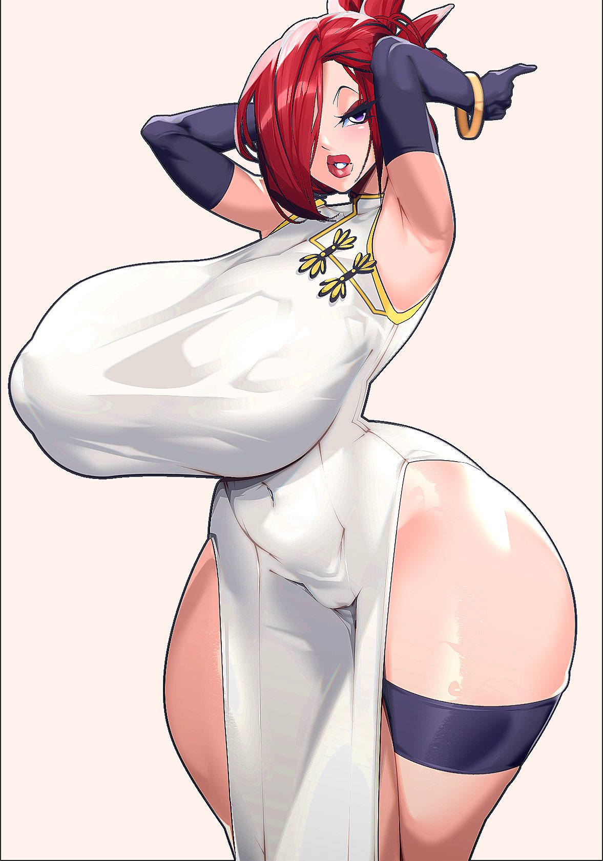 1girls, akatsuki blitzkampf, alternate ass size, alternate breast size, alternate color, alternate version available, bracelet, bracelets, breasts, commission, commissioner upload, curvy, ecchi, elbow gloves, en-eins perfektewelt, female, female only, gloves, hair over one eye, latex, latex gloves, lipstick, long gloves, looking at viewer, marilyn sue, pigtails, pussy, qipao, rice-chan, seducing viewer, seductive, seductive look, seductive pose, straps, visible areolae, visible nipples, visible pussy