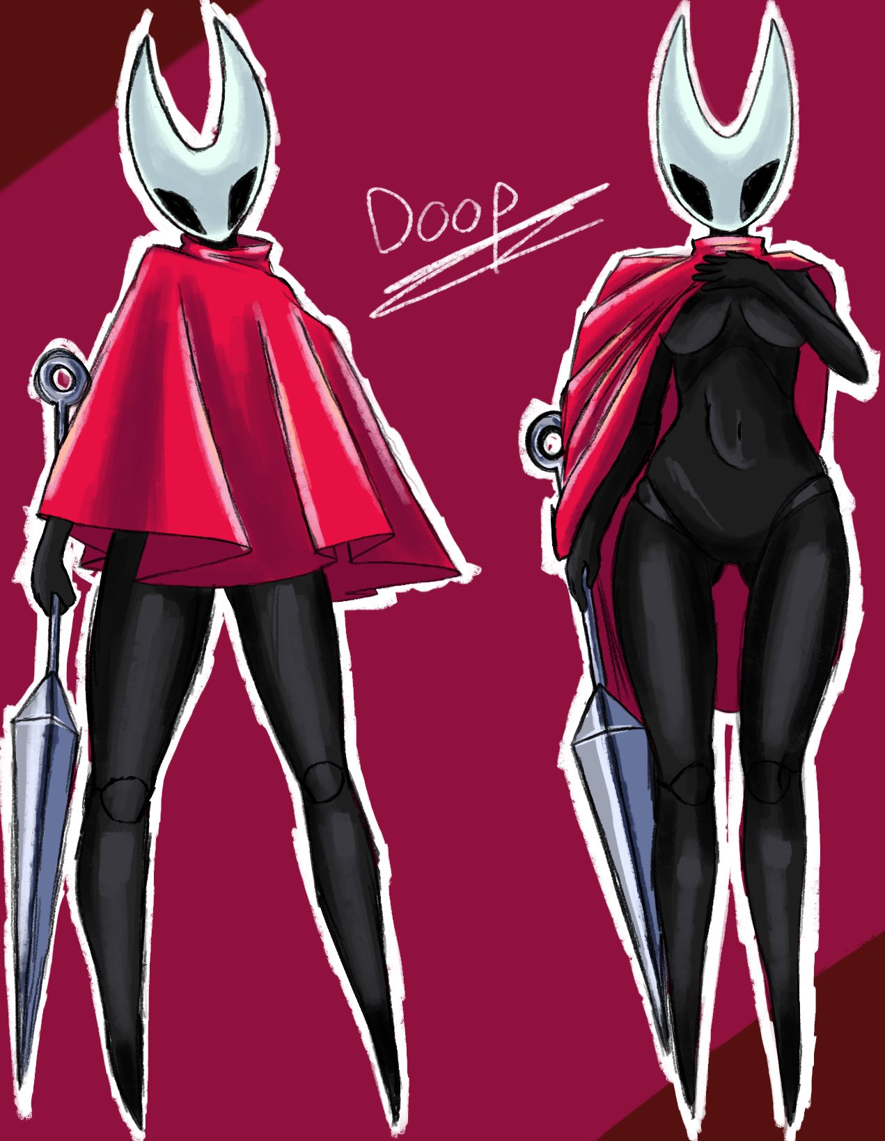 1girls, breasts, bug, cloak, clothing, doopv12, female, female focus, female only, hollow knight, hornet (hollow knight), lifting own clothes, solo, solo female, solo focus, thick, thick thighs, weapon
