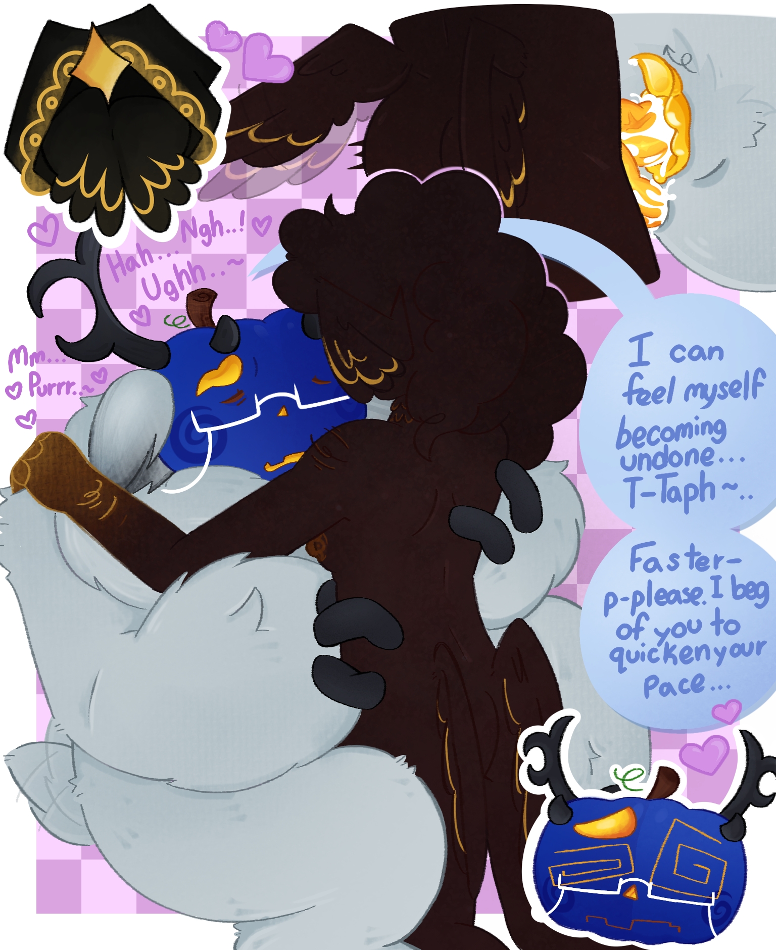 anthro, begging, brown skin, burningb, cum, cum inside, cuntboy, cuntboy sans balls, dialogue, diphallia, diphallism, double penetration, dusekkar (forsaken), english text, feathers, forsaken (roblox), glasses, herm, hermaphrodite, intersex, male, maleherm, moaning, multi genitalia, multi penis, penis, penis emerging from pussy, pumpkin head, pussy, roblox, roblox game, robloxian, self upload, sex, tagme, tailwag, taph (forsaken), text, white fur, wings