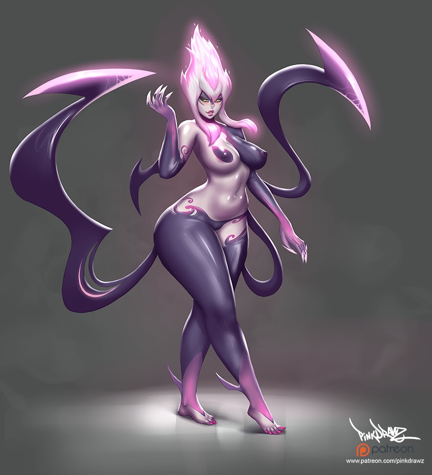 belly belly_button big_breasts chubby chubby_female demon demon_girl evelynn feet foot_fetish league_of_legends monster_girl pink_toenails pinkdrawz succubus wide_hips