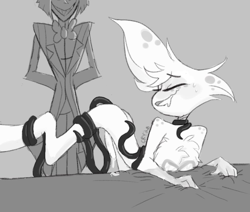 2boys, ahe gao, alastor (hazbin hotel), anal, anal sex, angel dust (hazbin hotel), arched back, ass, ass up, bent over, chest tuft, closed eyes, clothed, crygasms, cum, cum drip, cum on penis, cum shot, demon, erect penis, erection, grabbing sheets, gripping, hazbin hotel, leg up, looking back, looking pleasured, male, naked, nude, on bed, orgasm, penis, smile, smiling, tentacle, tentacle on male, tentacle sex, vivienne medrano, yaoi