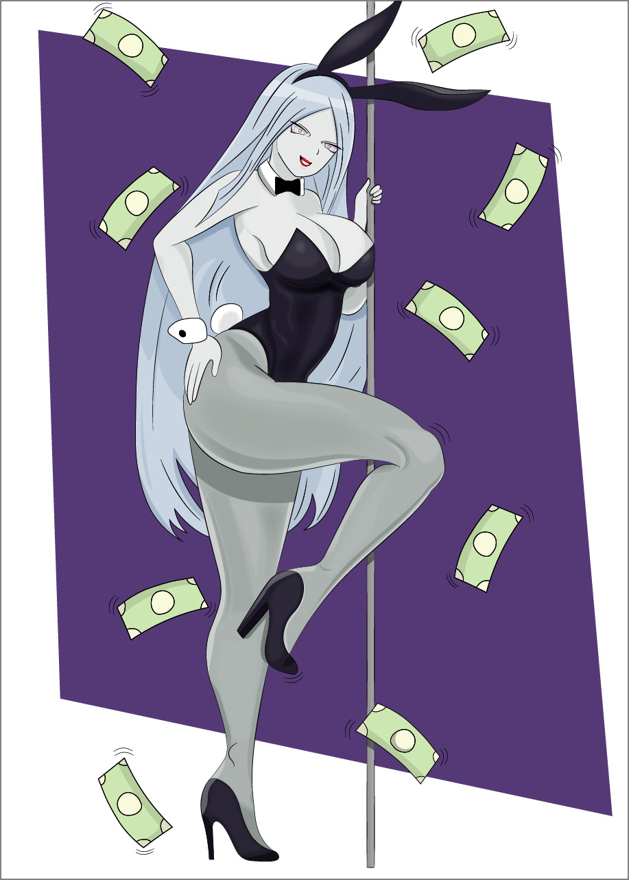 bunny girl, bunnysuit, byakugan, dancer, female, female only, legs, long hair, mature female, money, naruto, naruto (series), naruto shippuden, otsutsuki kaguya, pale skin, playboy bunny, seductive, seductive smile, stripper pole, tube, very long hair, violet eyes, white skin