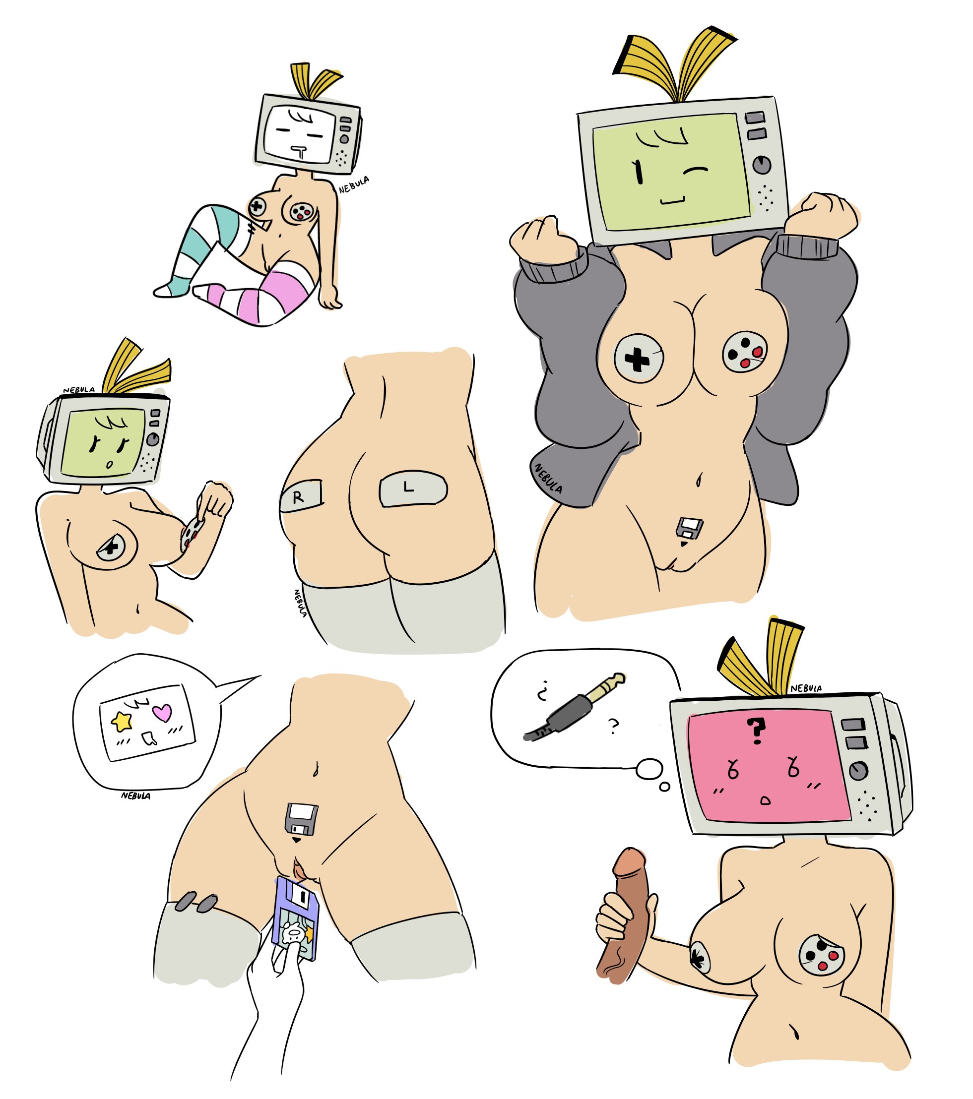 ass, breasts, female, male, nebularts, pasties, penis, pussy, robophilia, robot girl