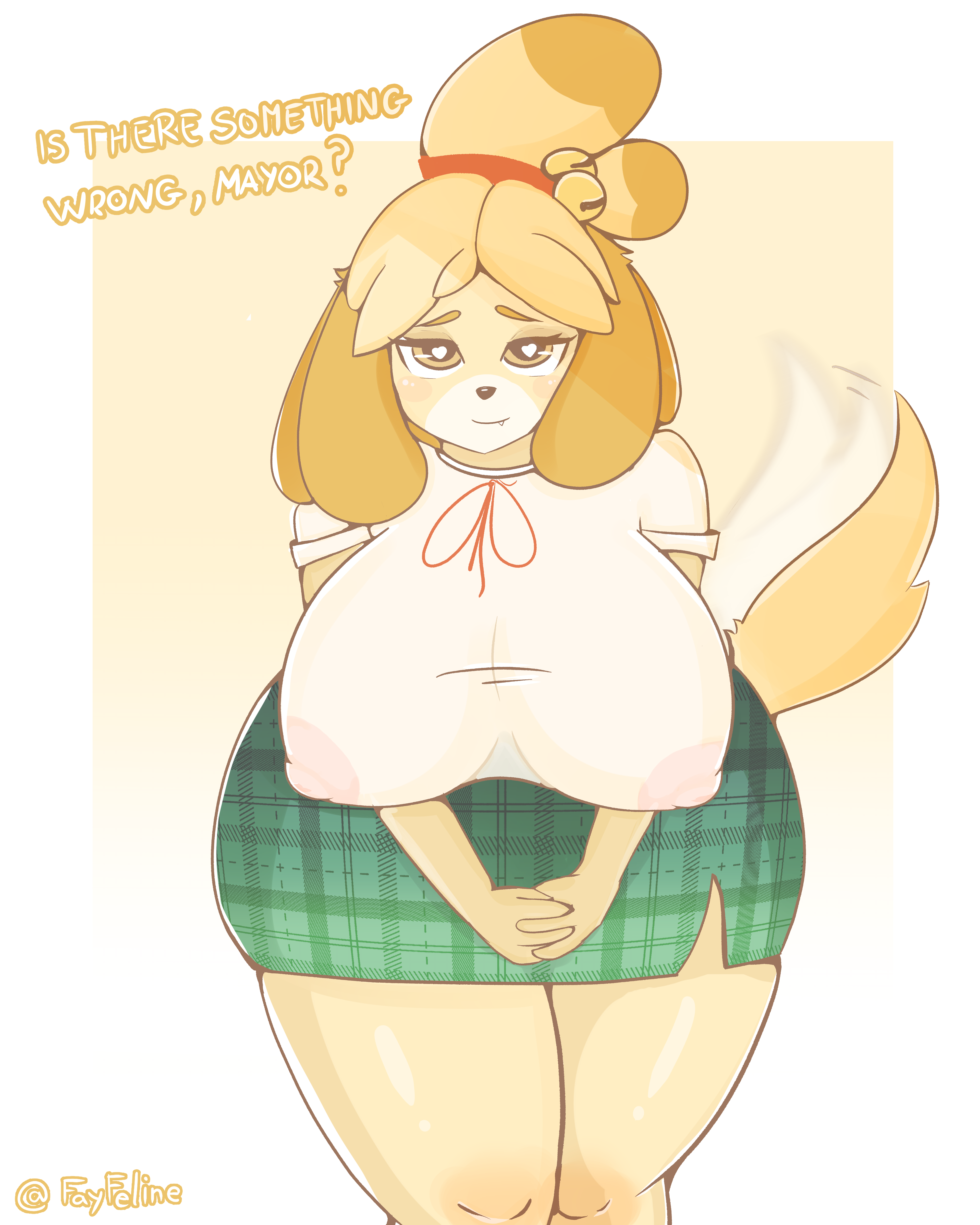 1girls, 2021, animal crossing, animal crossing new horizons, anthro, breasts, canine, fay feline, female, furry, isabelle (animal crossing), nintendo, nipples, tagme