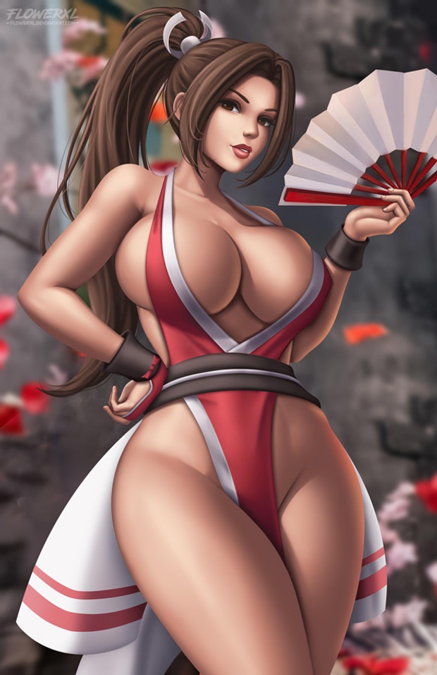 1girls, big breasts, breasts, brown eyes, brown hair, fatal fury, female, female focus, female only, flowerxl, king of fighters, long hair, mai shiranui, snk, tagme