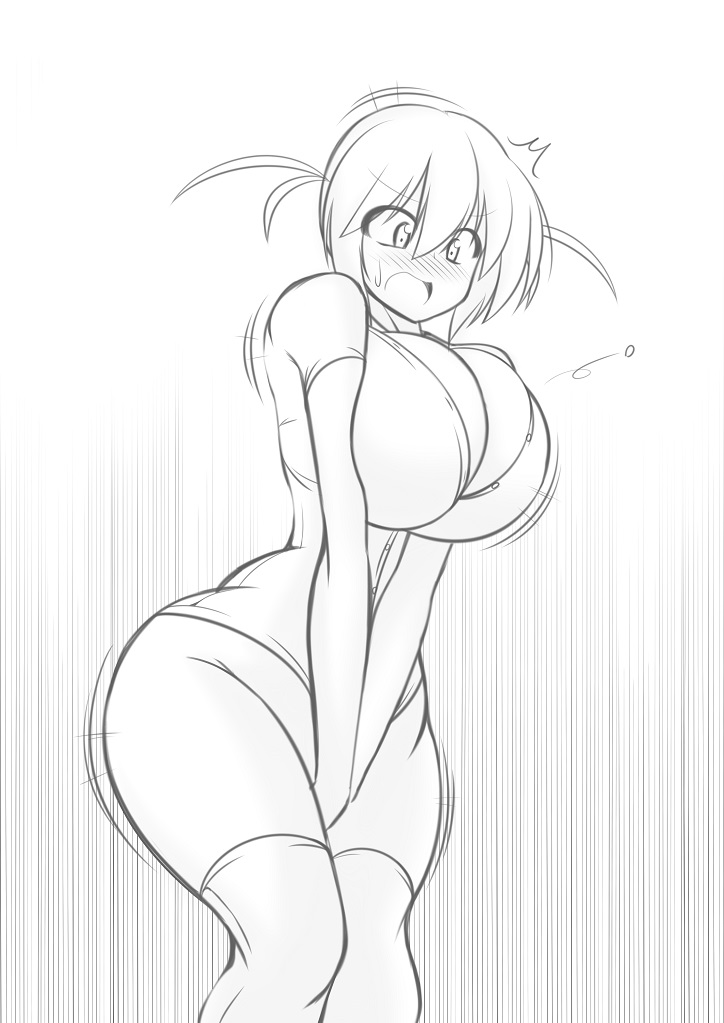 1girls ass_expansion blush bottomless breast_expansion breasts bursting_breasts butt_expansion button_pop cleavage covering_crotch embarrassed growth irie_(moralgear) moralgear original original_character tagme uncolored wide_hips